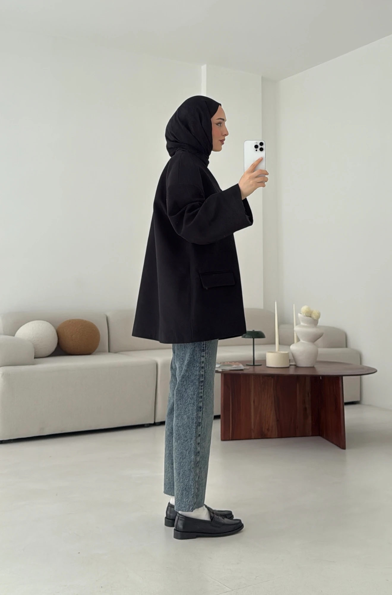 Düşük Omuz Atkılı Kaşe Ceket Siyah