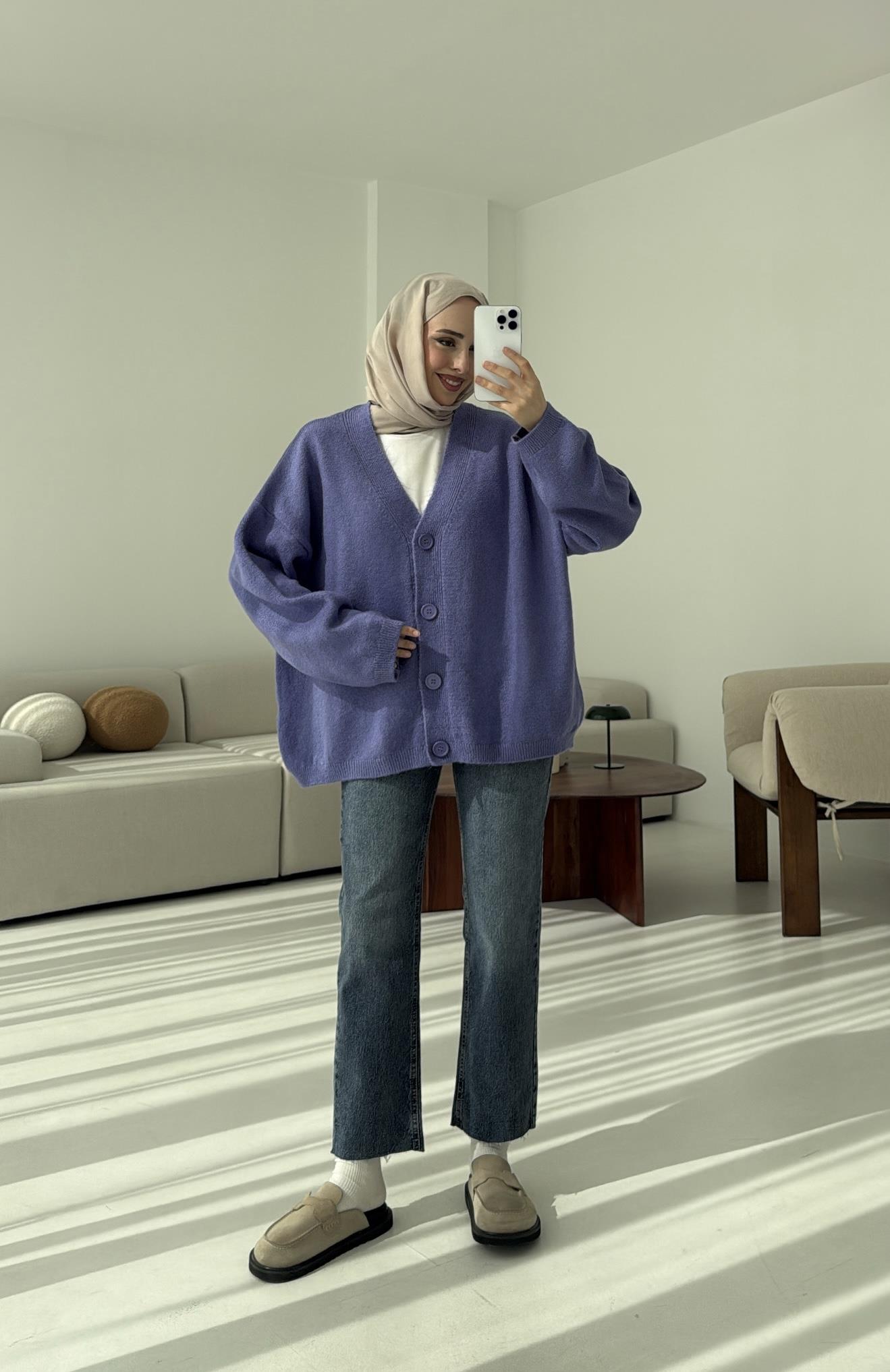 Oversize Yünlü Kazak Lila