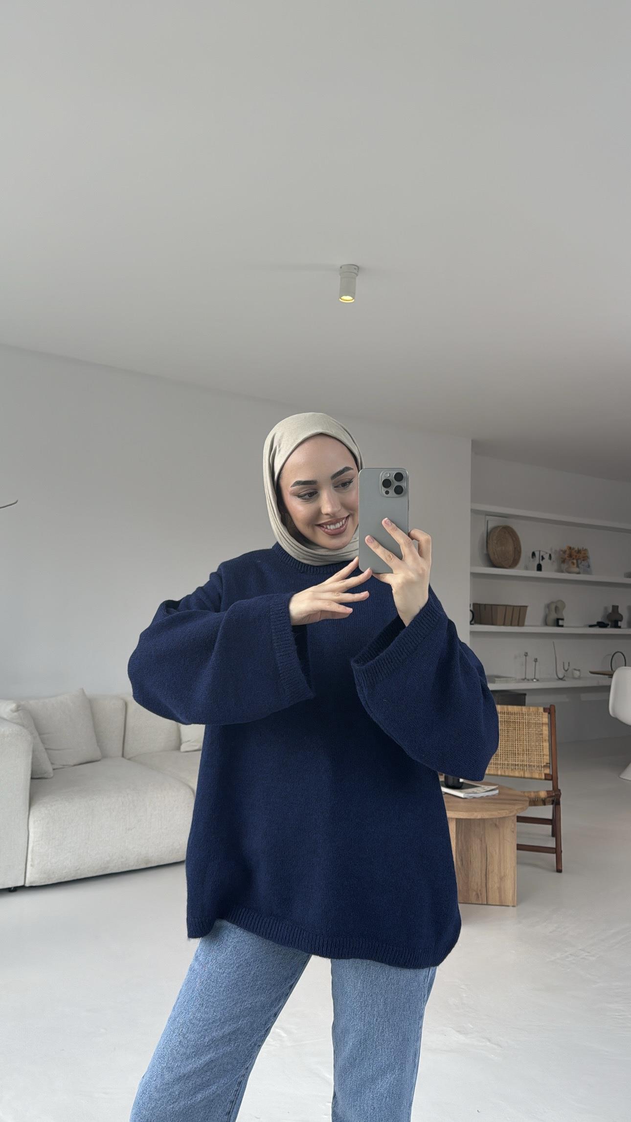 Geniş Kol Basıc Kazak Lacivert