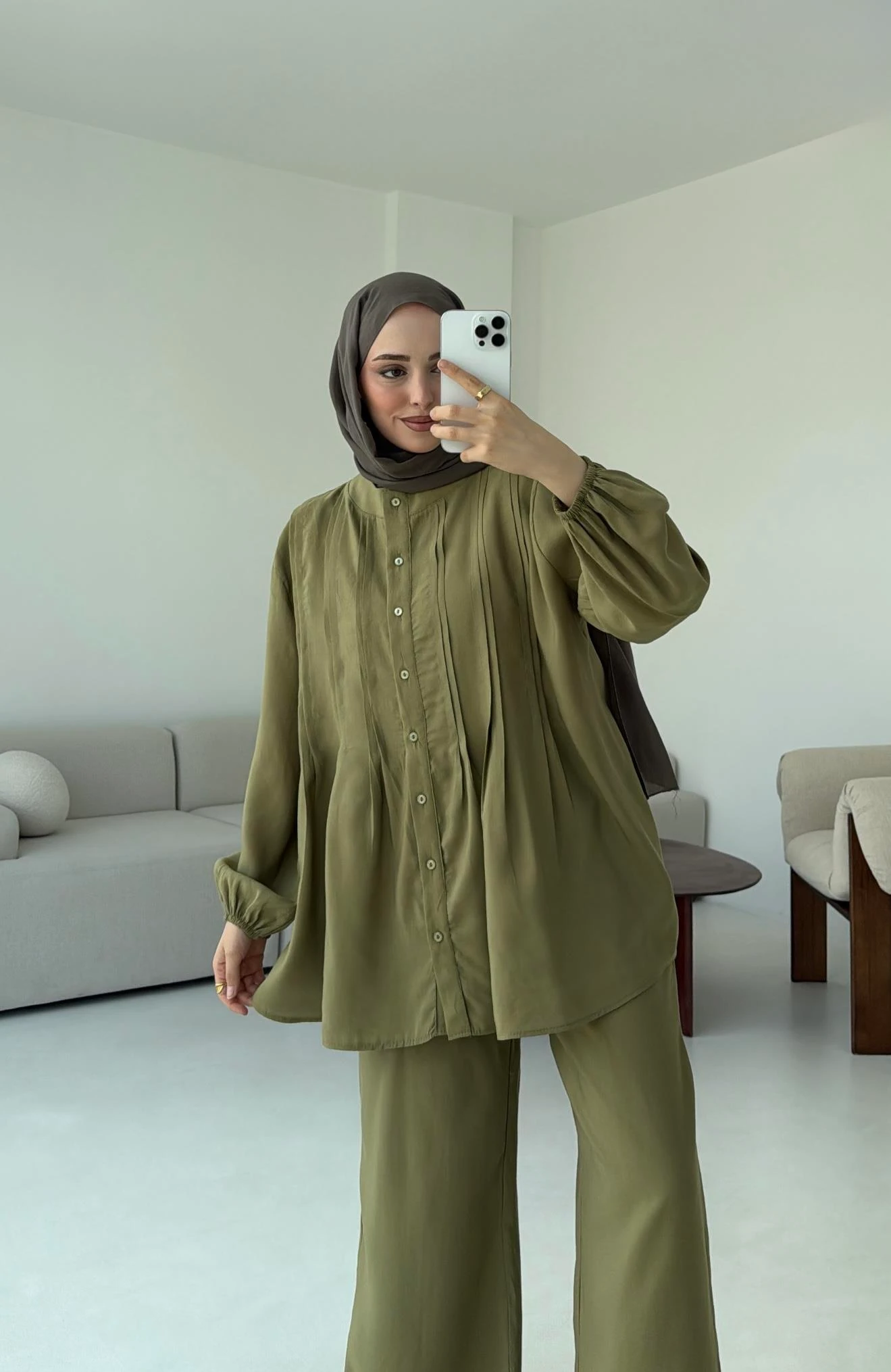 Gömlekli Nervürlü Takım Olive