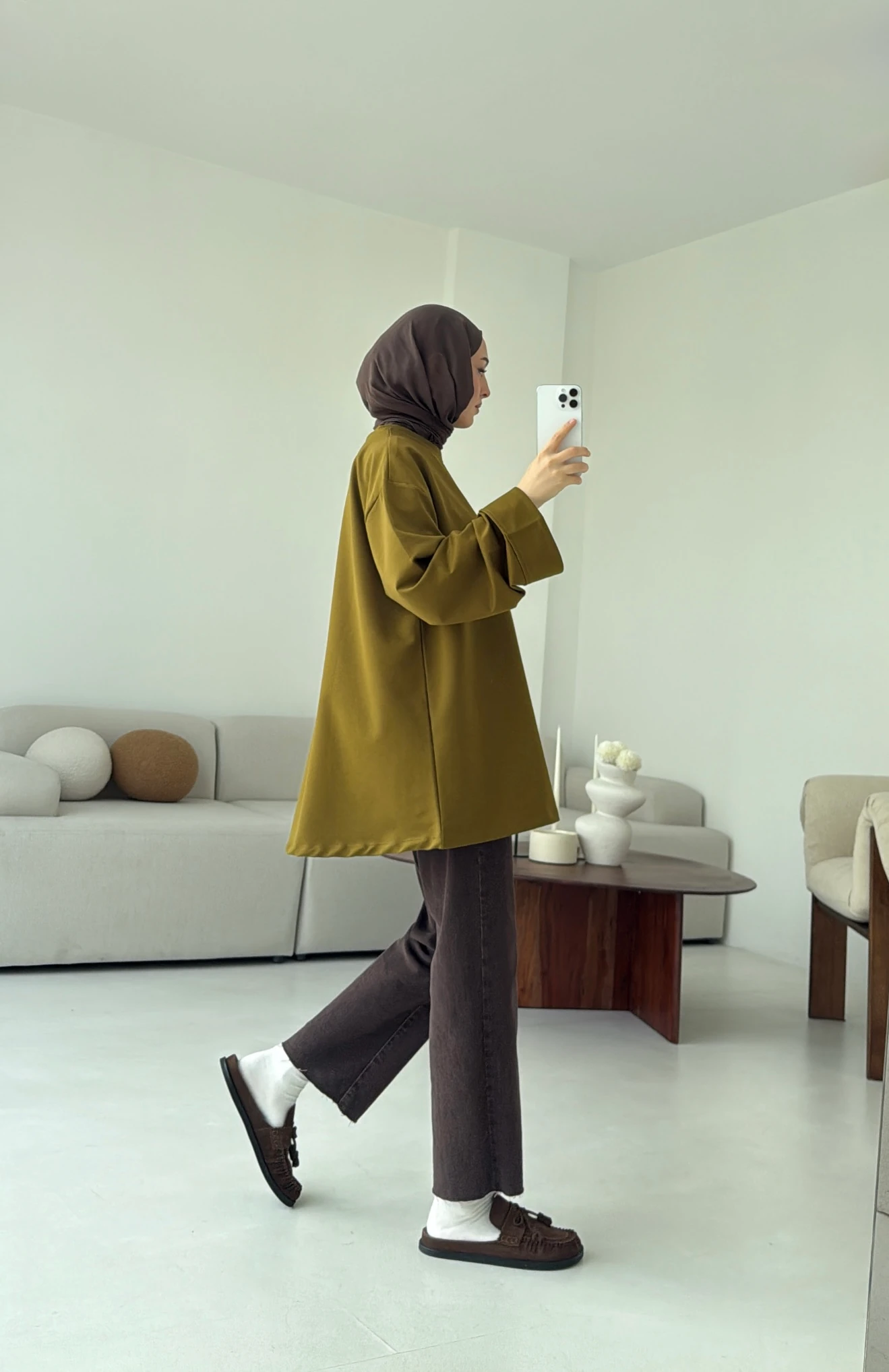 Dikiş Detay Basic Sweat Olive