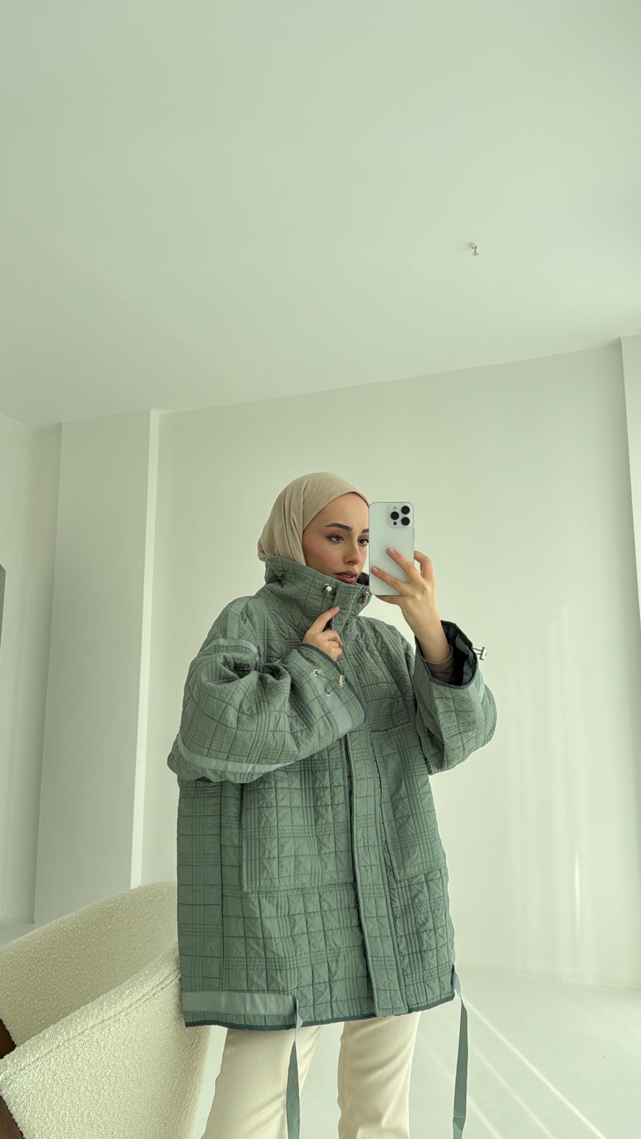 Kapitone Oversize Kol Detay Ceket Yeşil