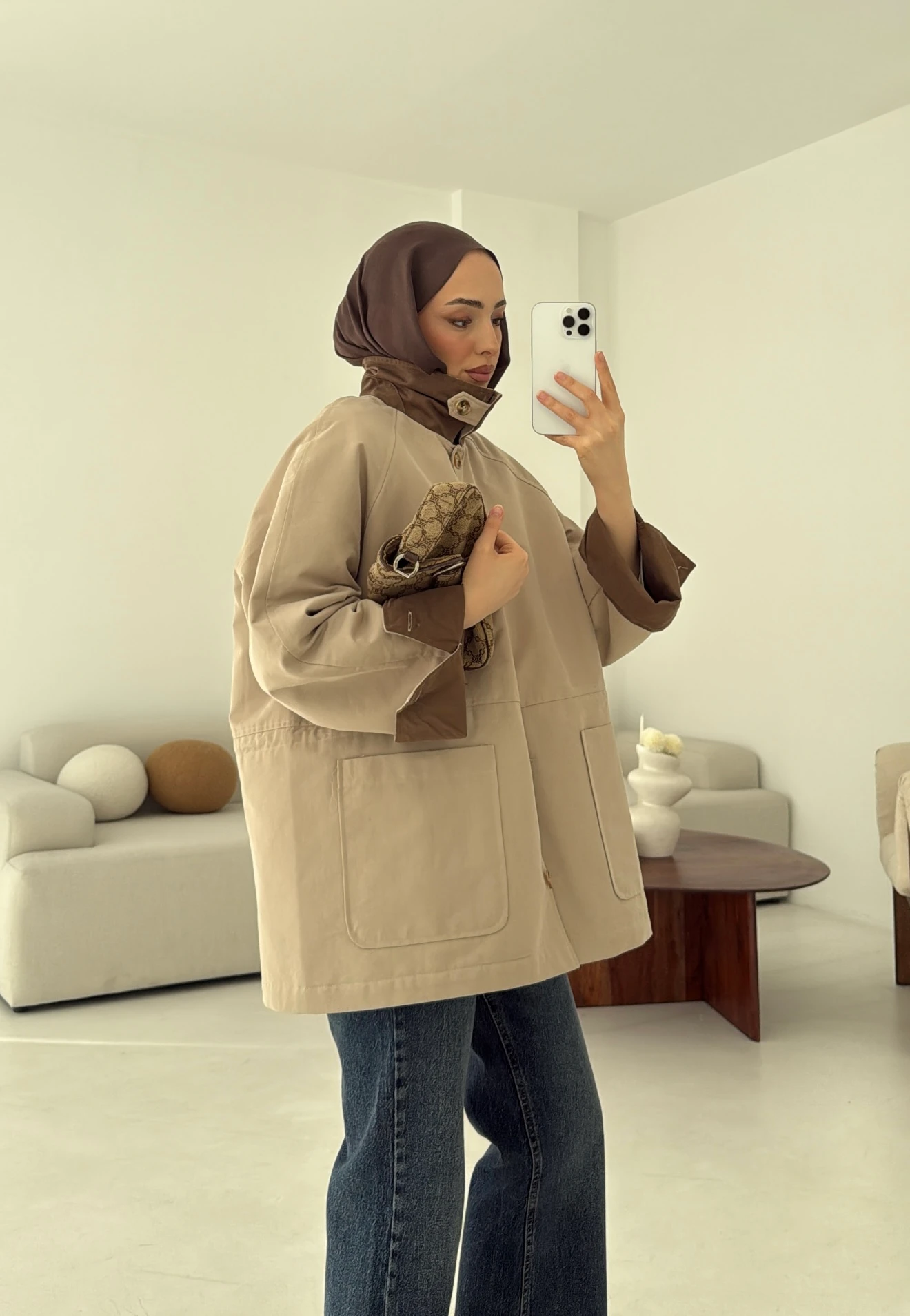 Beli Kordonlu Dolgulu Ceket Bej