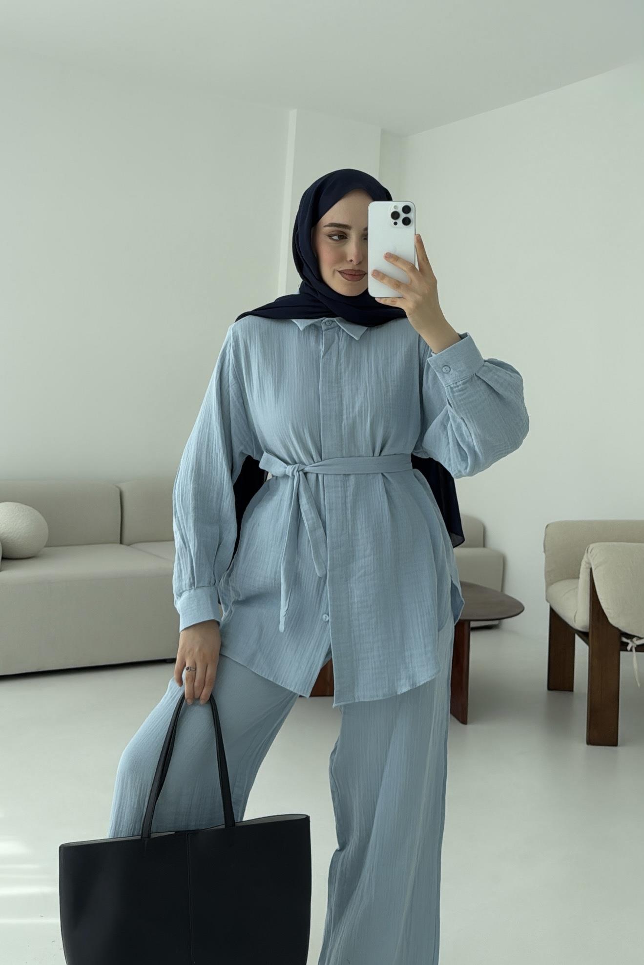 Müslin Gömleklİ Takım Bebe Mavi