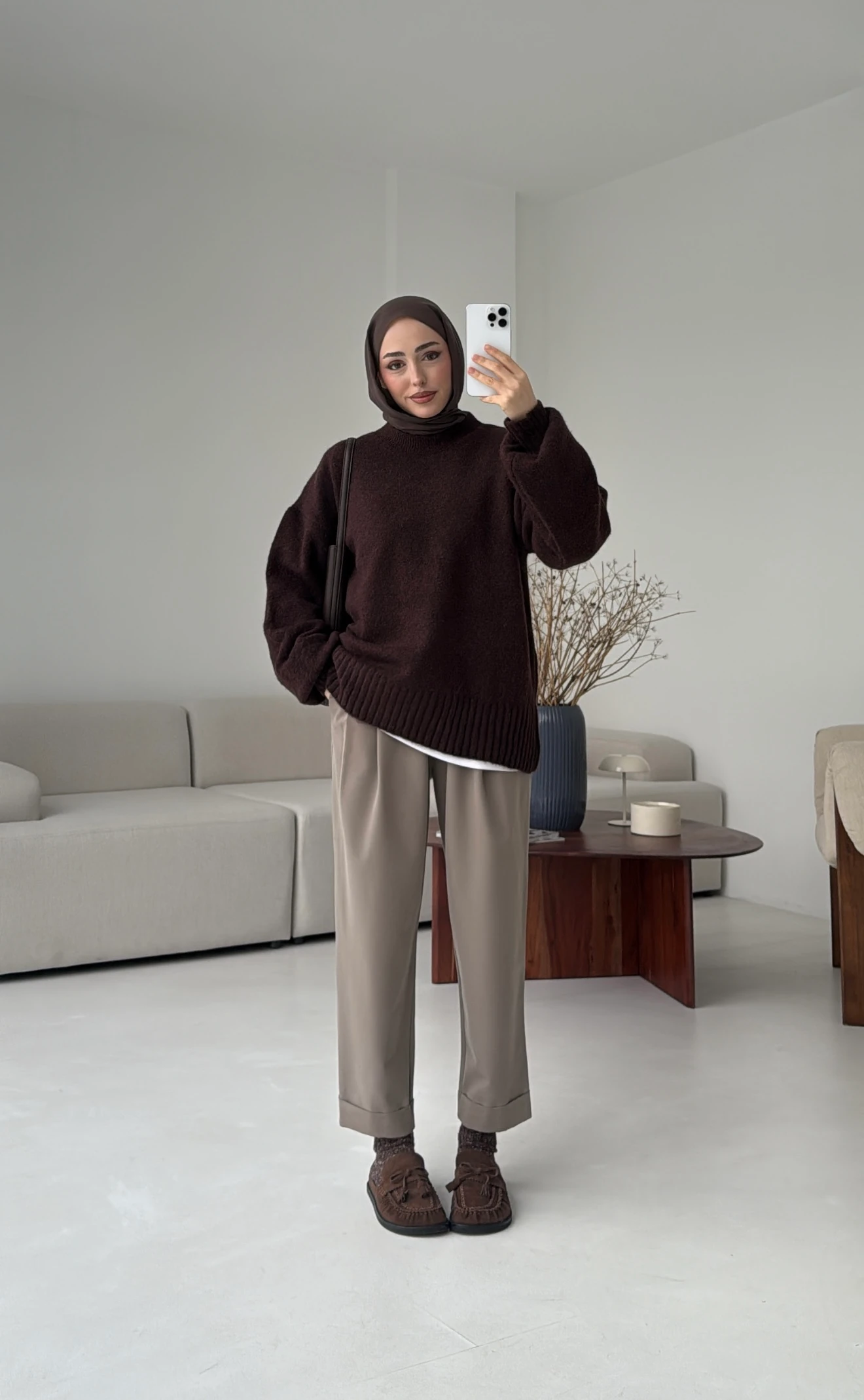 Balon Kol Yumuşak Kazak Kahve