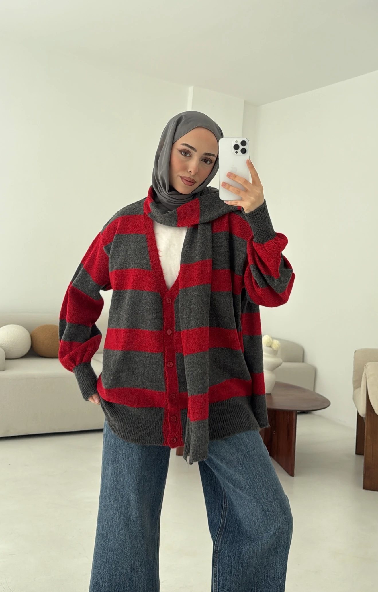 Atkılı Kalın Çizgili Hırka