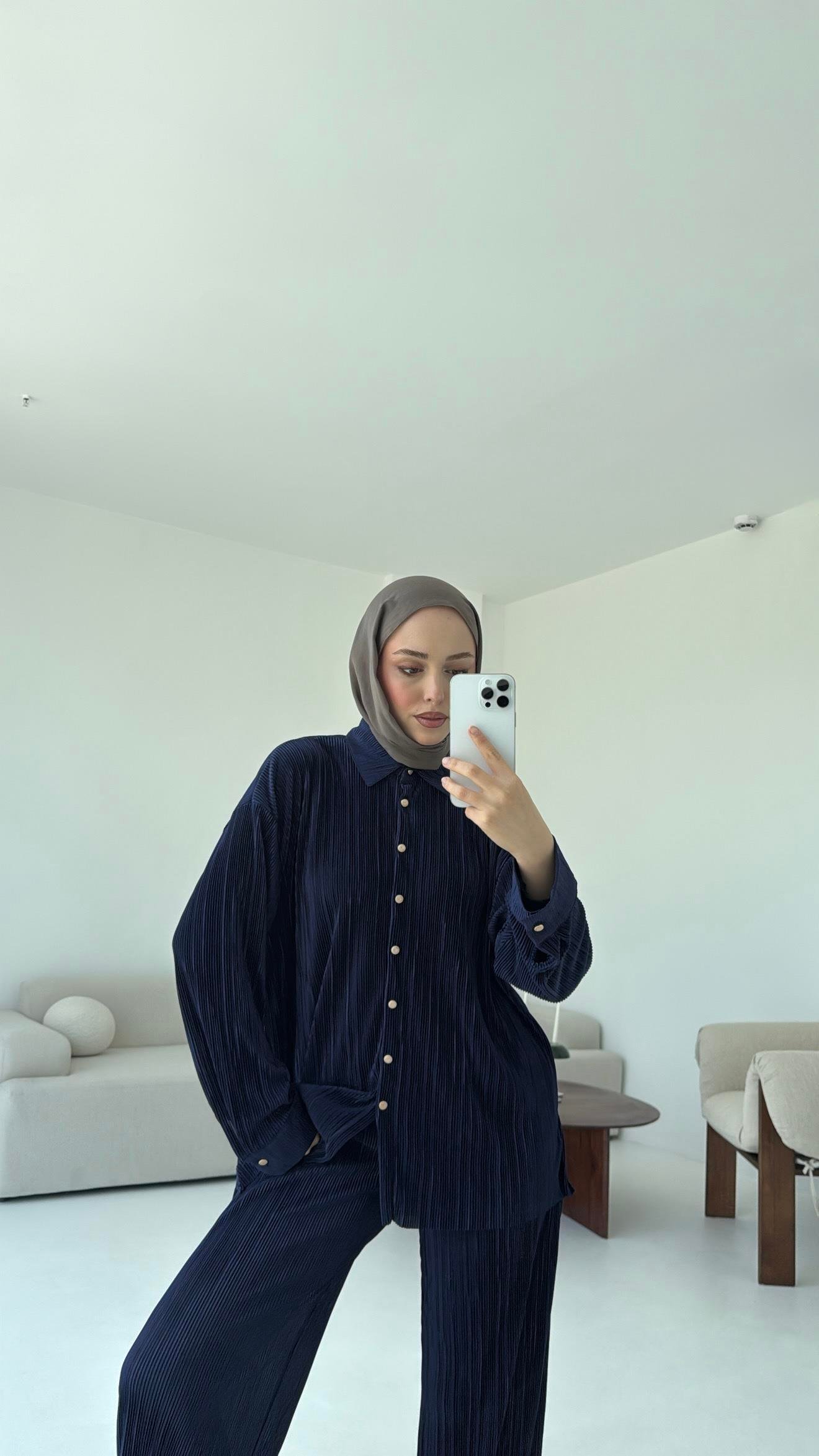 Düğmeli Piliseli Takım Lacivert