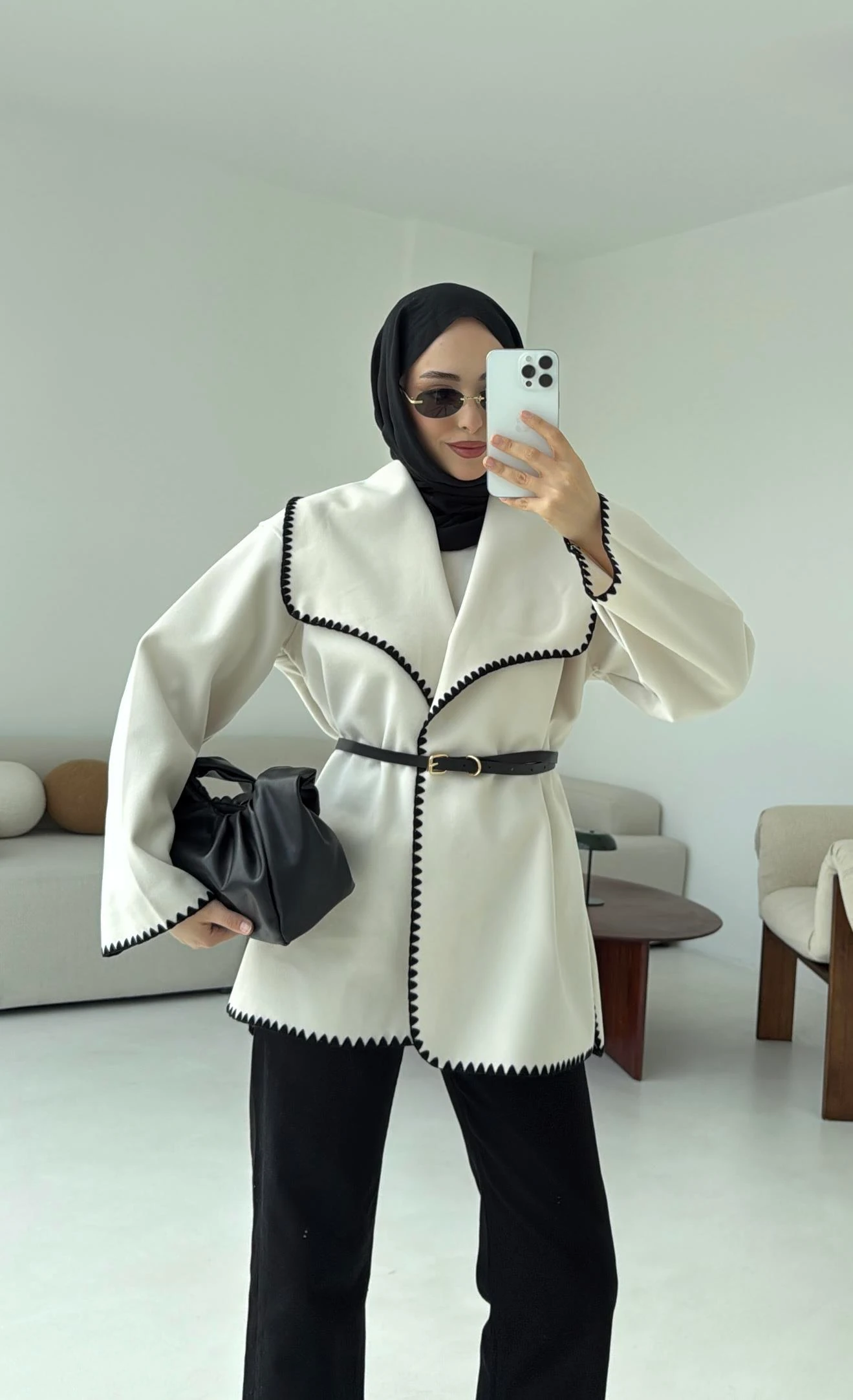 Dikişli Kaşe Ceket Bej