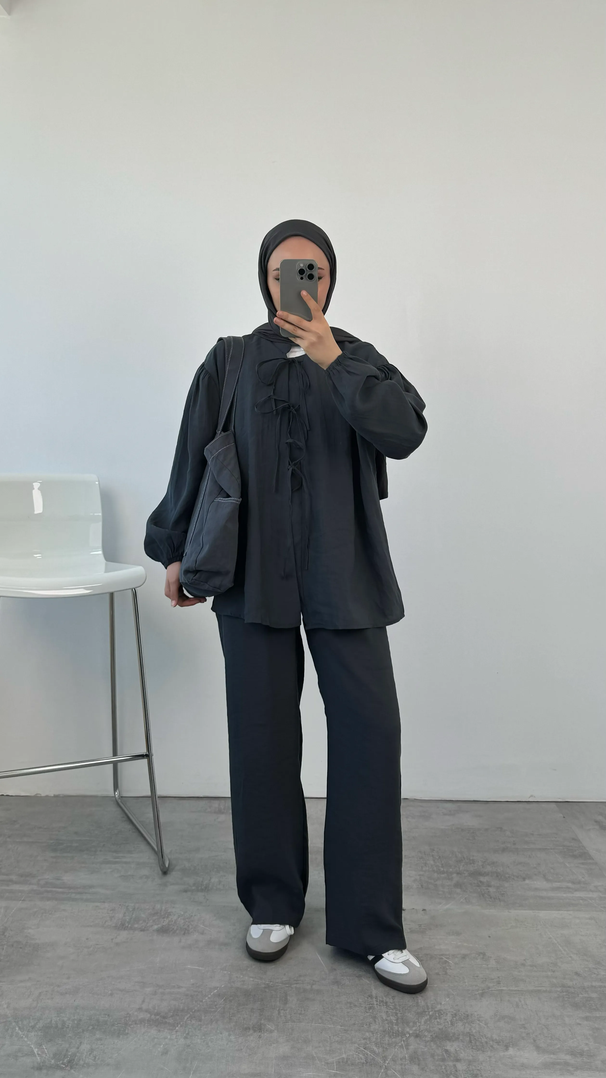 Tencel Önden Bağlamalı Kimonolu Takım Antrasit