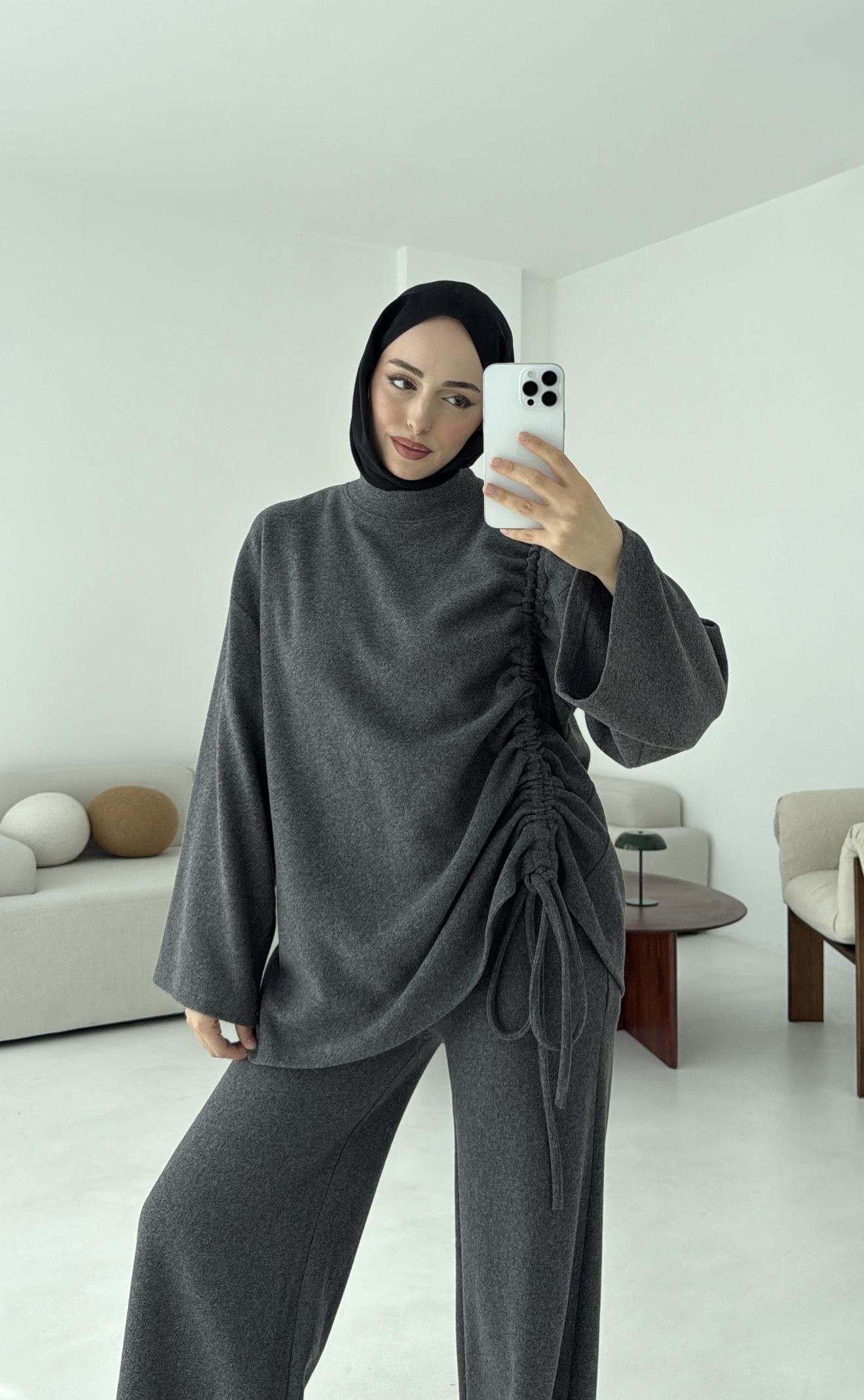 Bluzu Yandan Biyeli Takım Antrasit