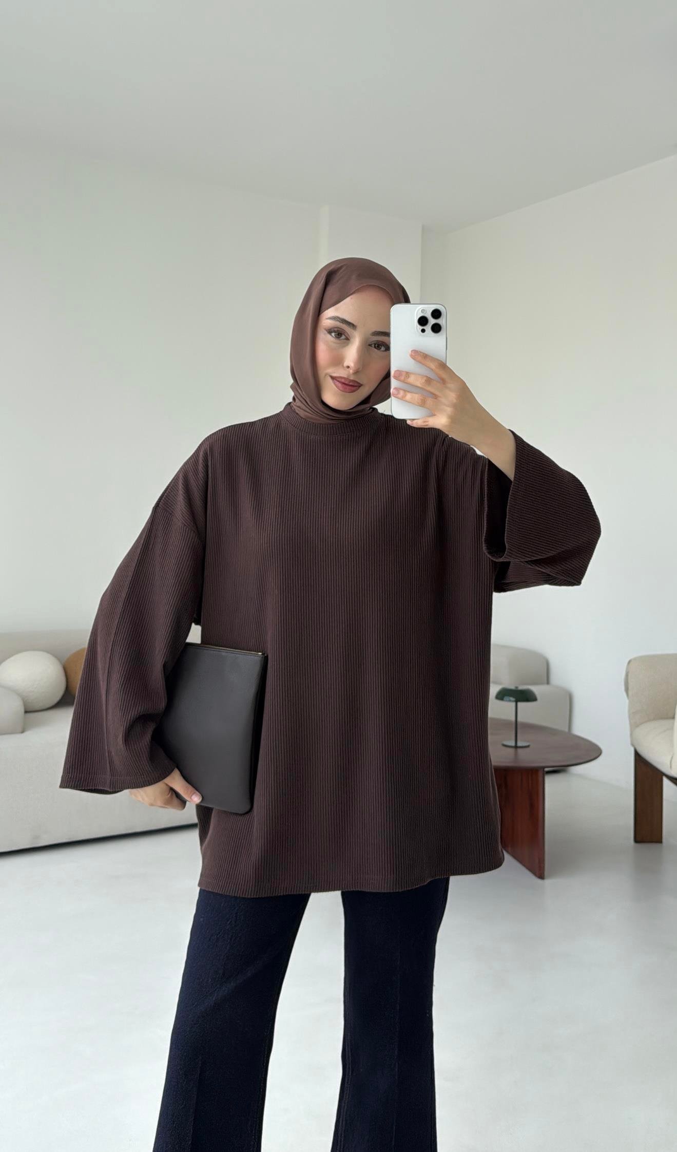Biyeli Kaşkorse Tunik Kahve
