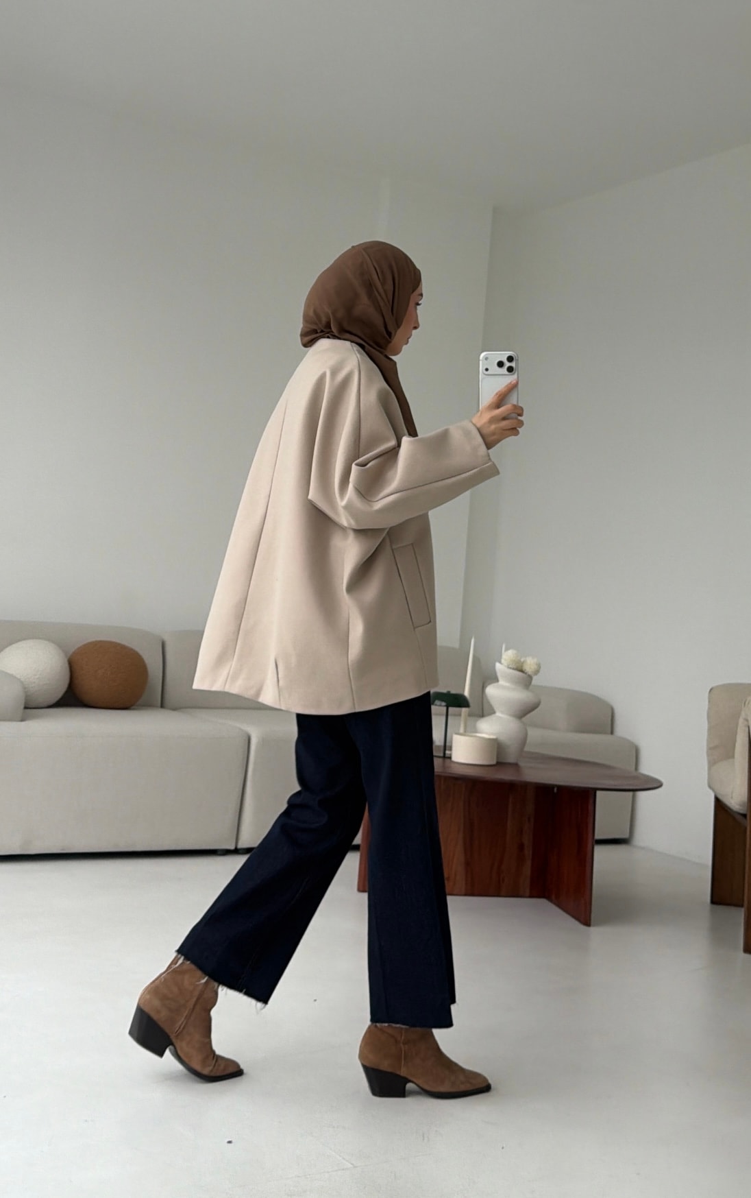 Soft Oversize Kaşe Kaban Taş