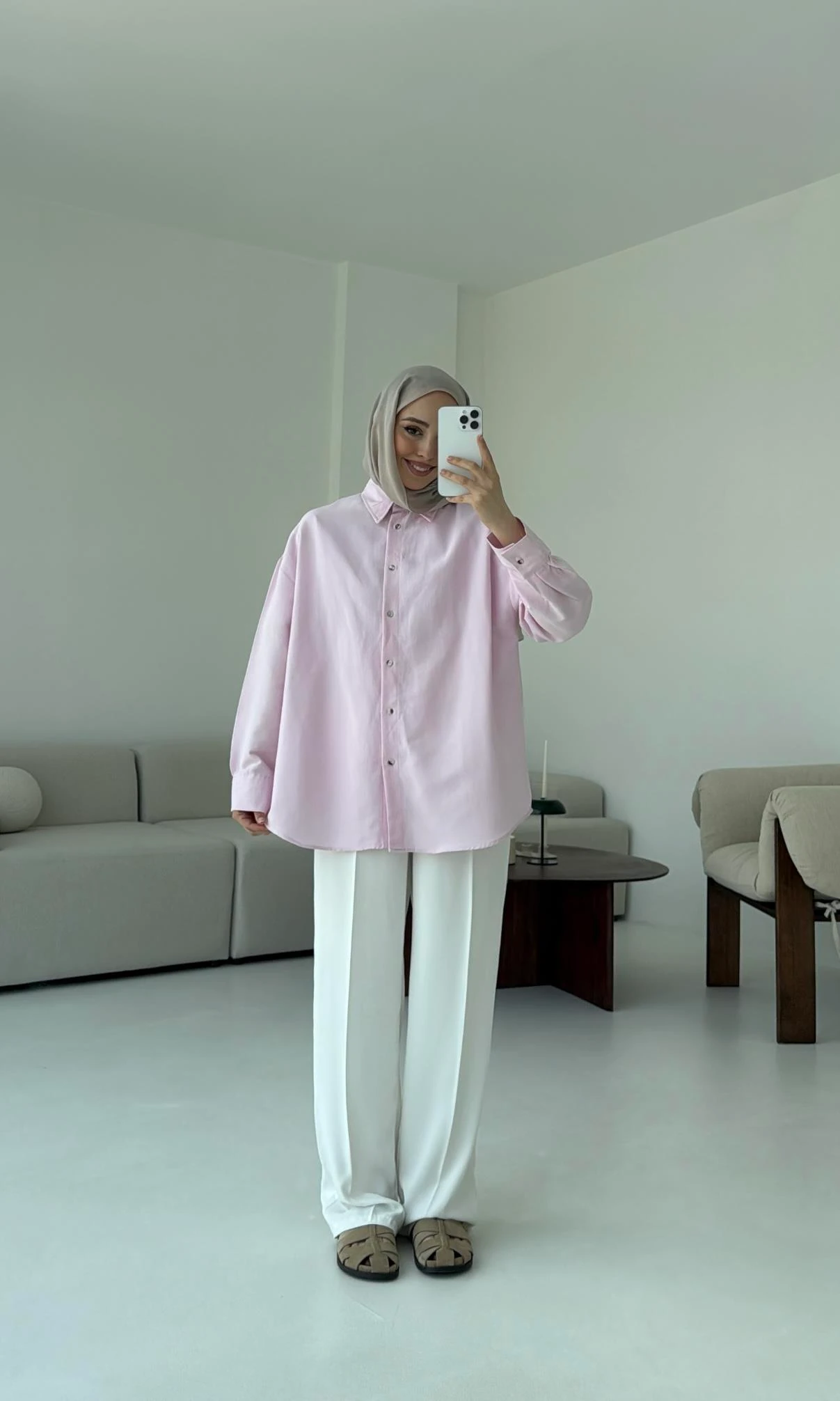 Basic Oversize  Keten Gömlek Pembe