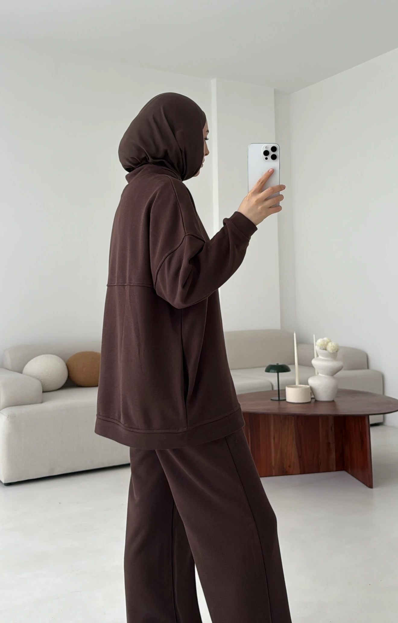 Fermuarlı 3 İplik Takım Kahve