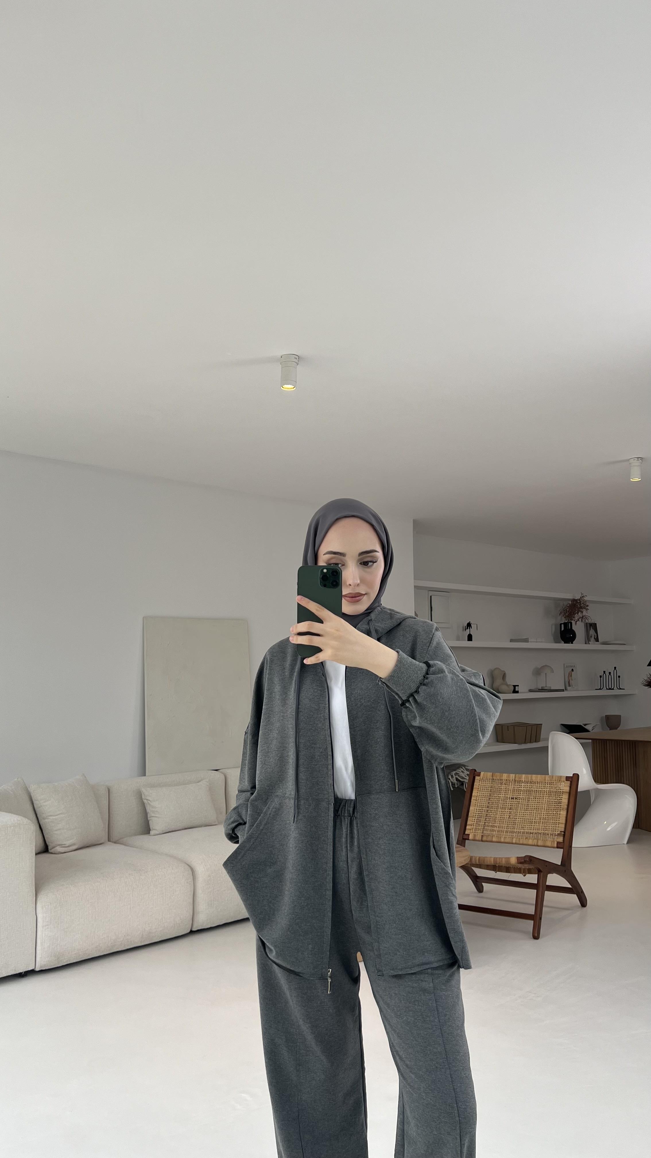 Fermuarlı Dikişsiz Takım Koyu Gri