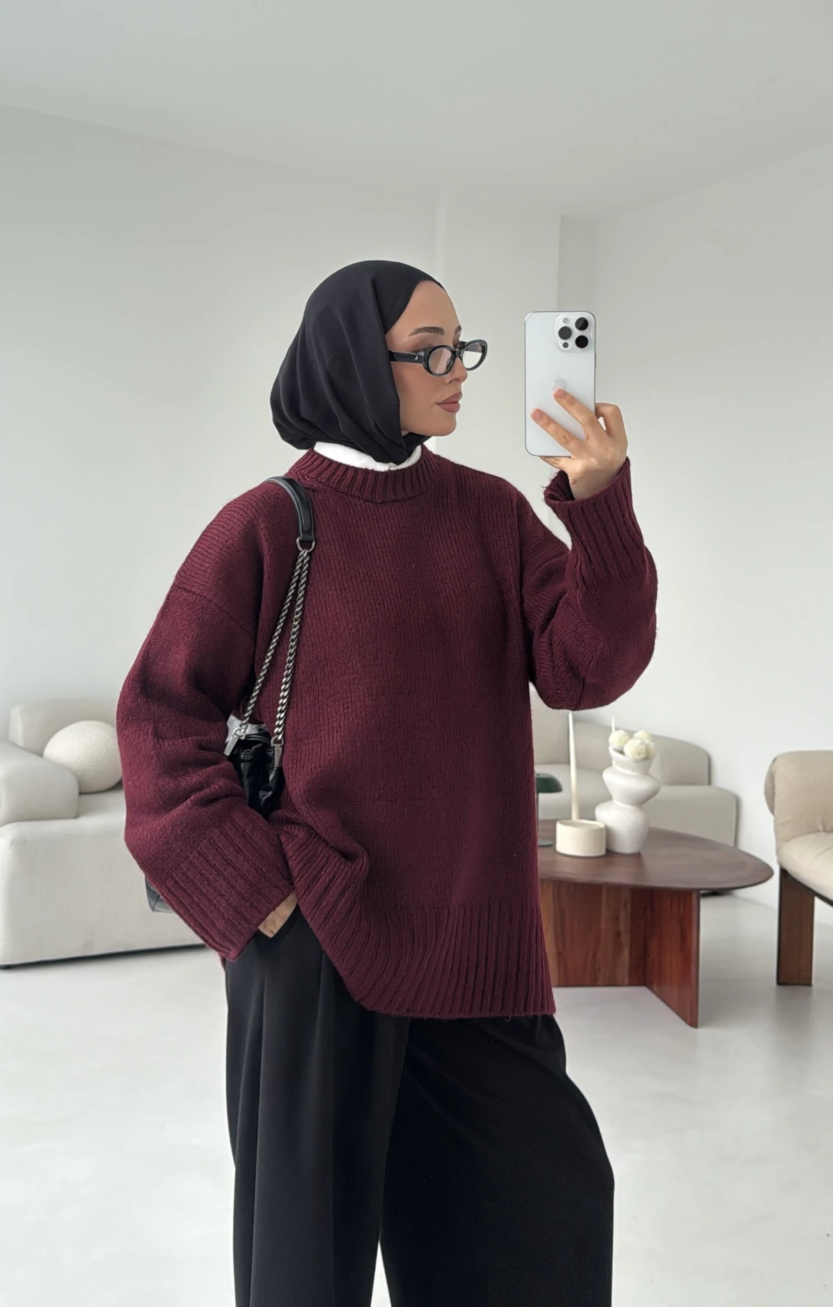 Oversize Soft Triko Kazak Bordo