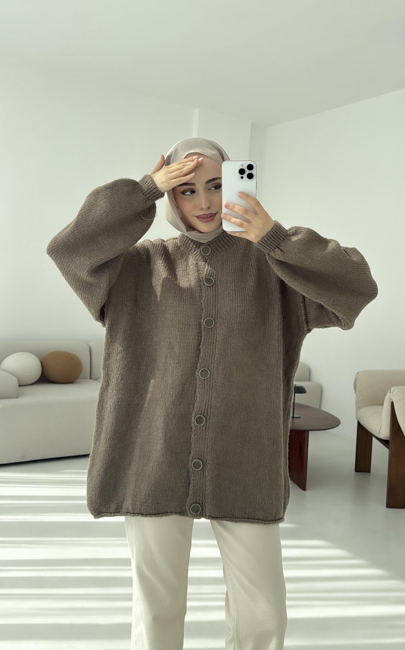 Düğmeli Triko Hırka Vizon