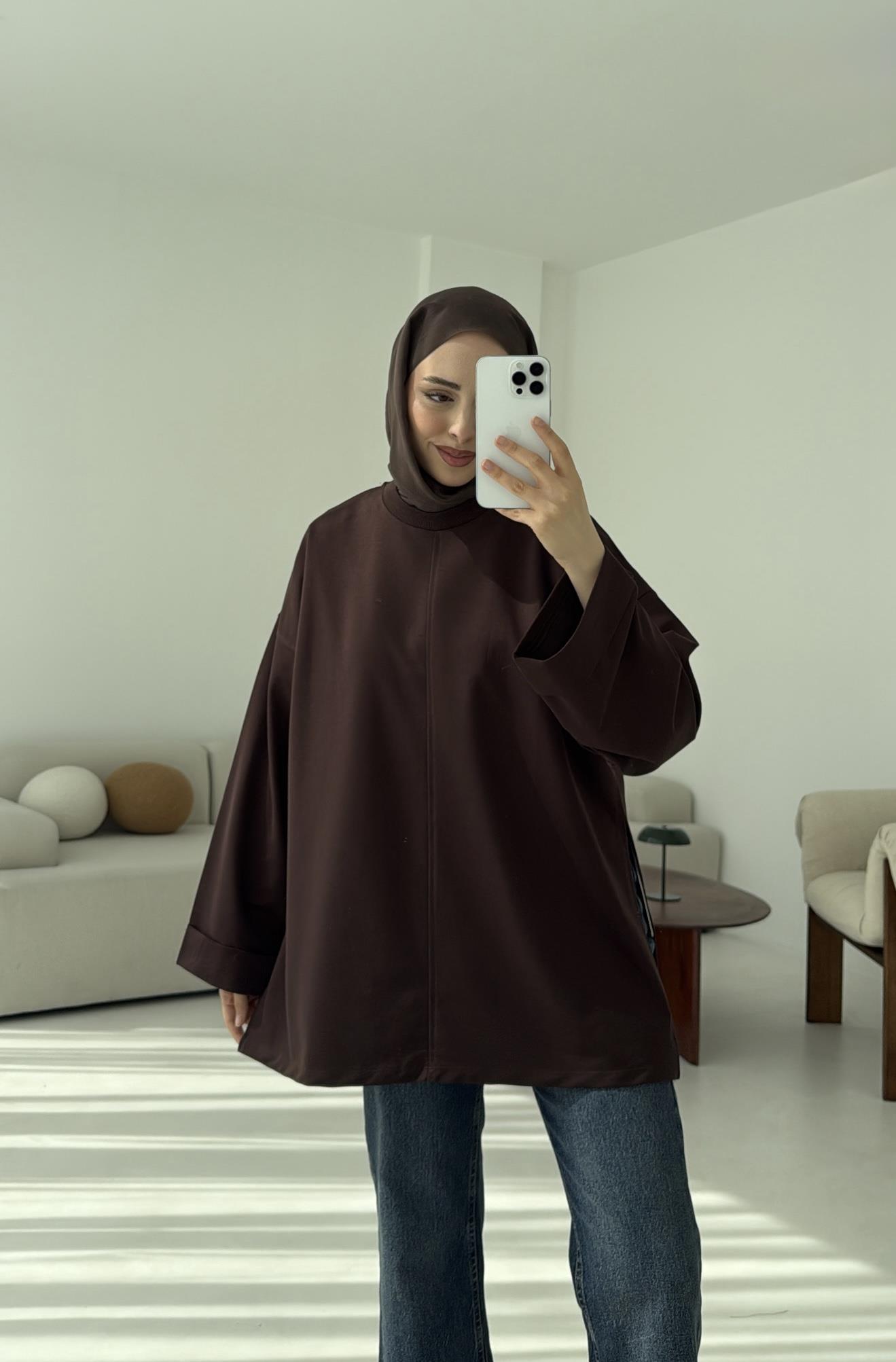 Bağlamalı Yanı Yırtmaç Detay Sweat Kahve
