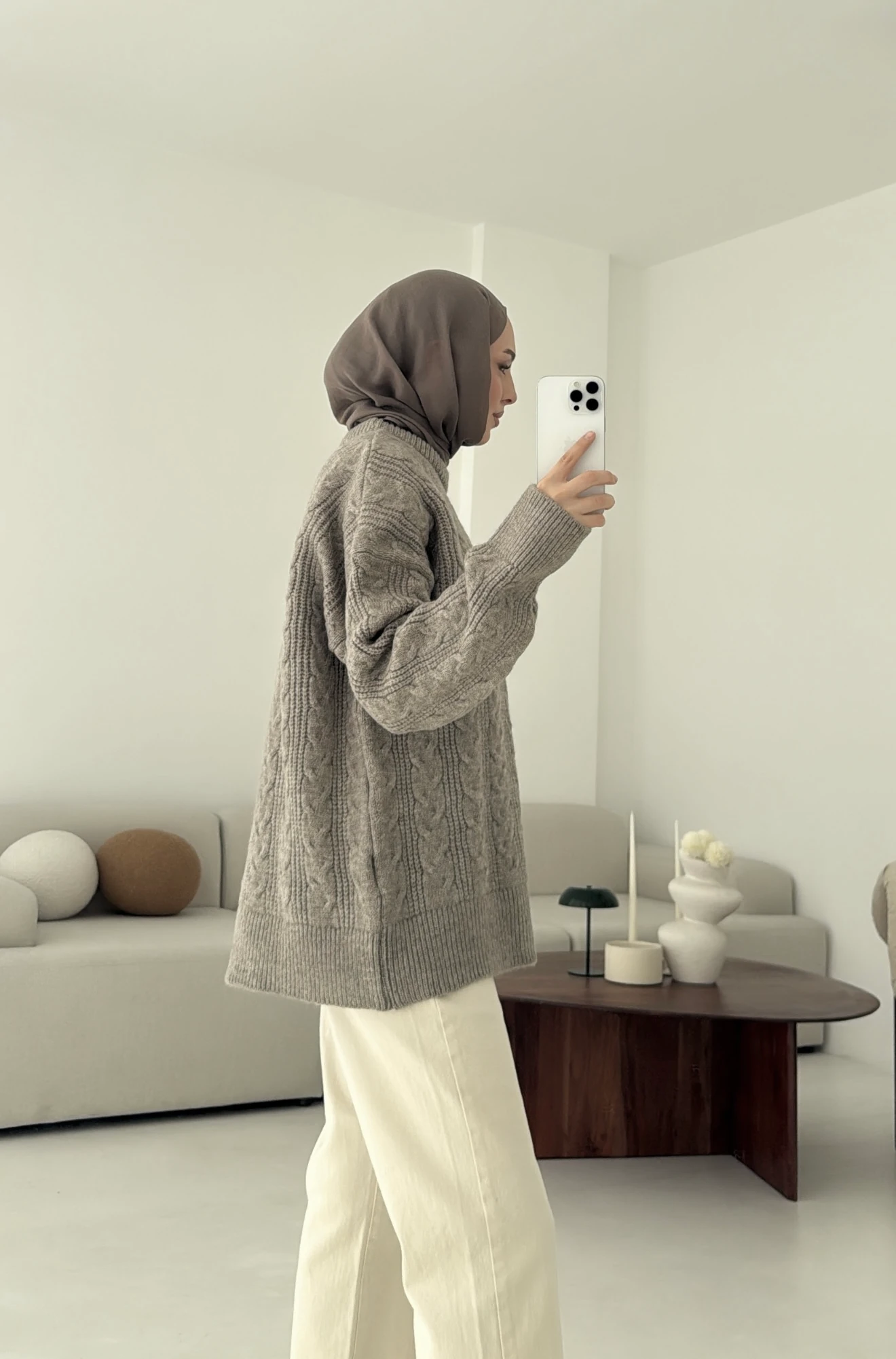 Kalın Saç Örgü Kazak Vizon 