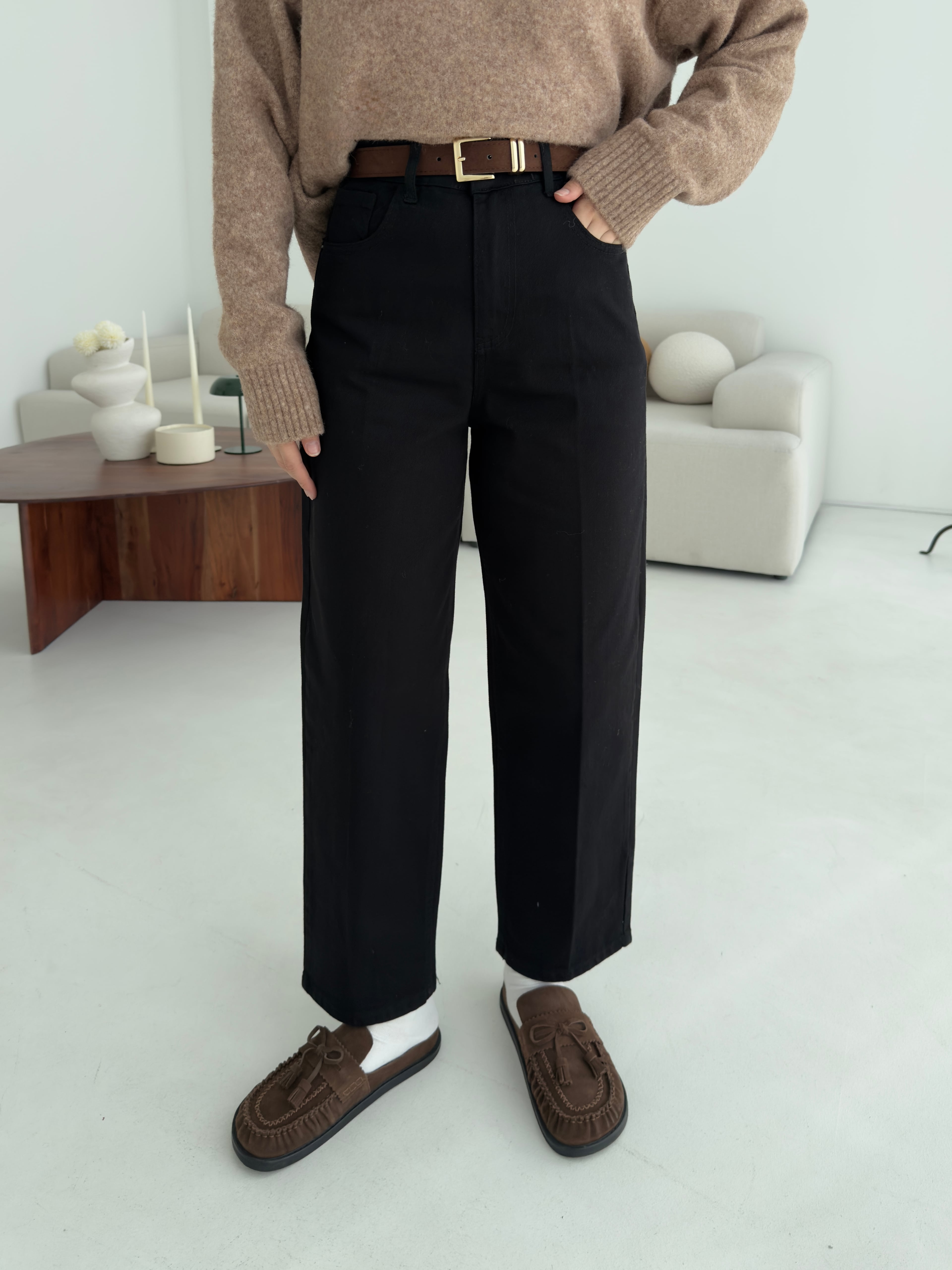 Siyah Kemerli Mom Jean