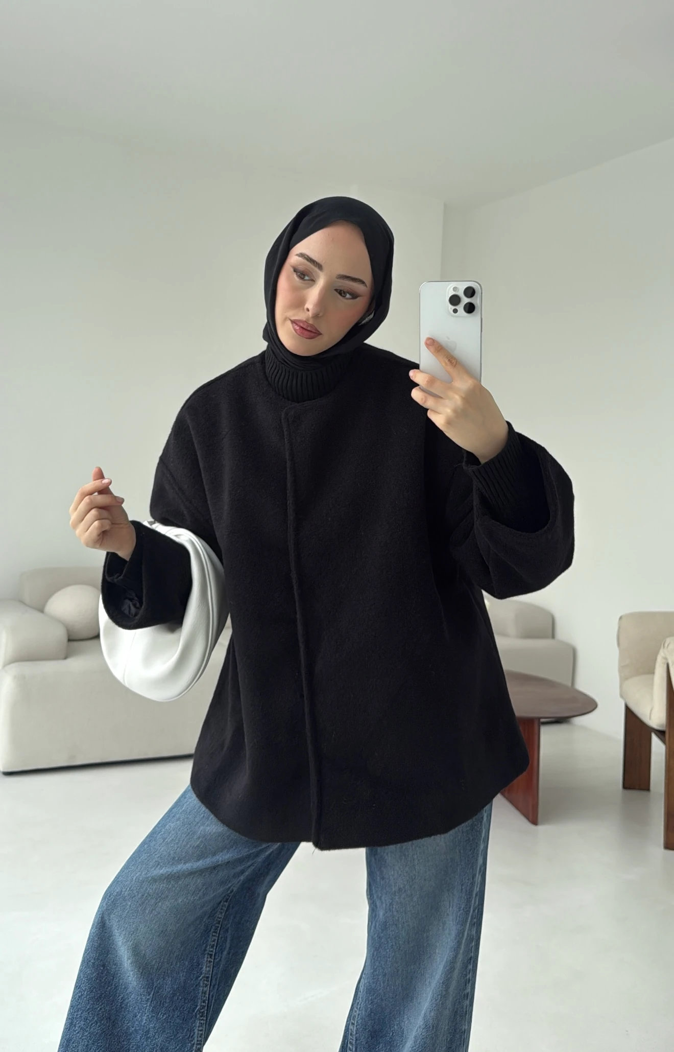 Gizli Düğmeli Kaban Siyah