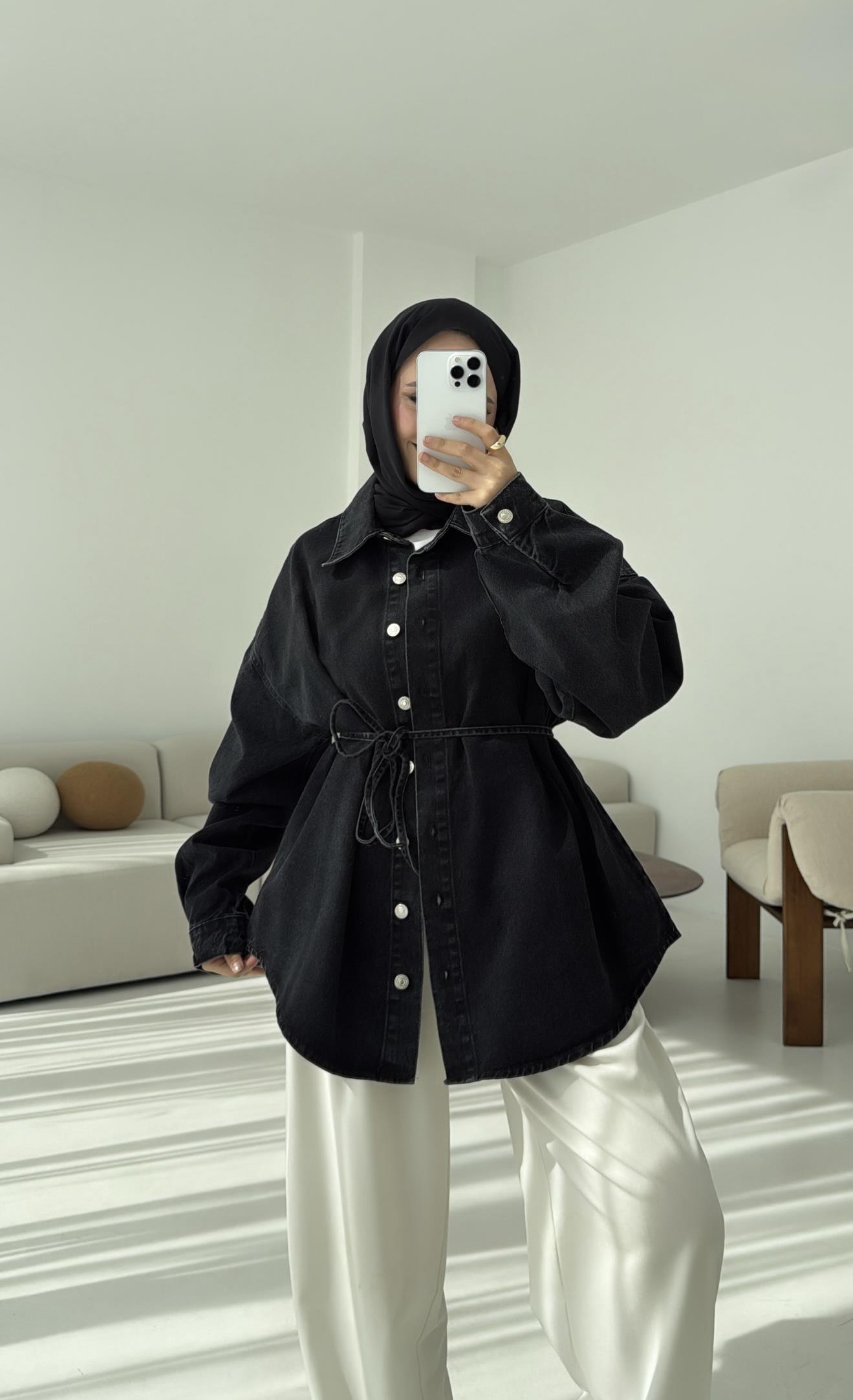 Yıkamalı Siyah Denim Ceket