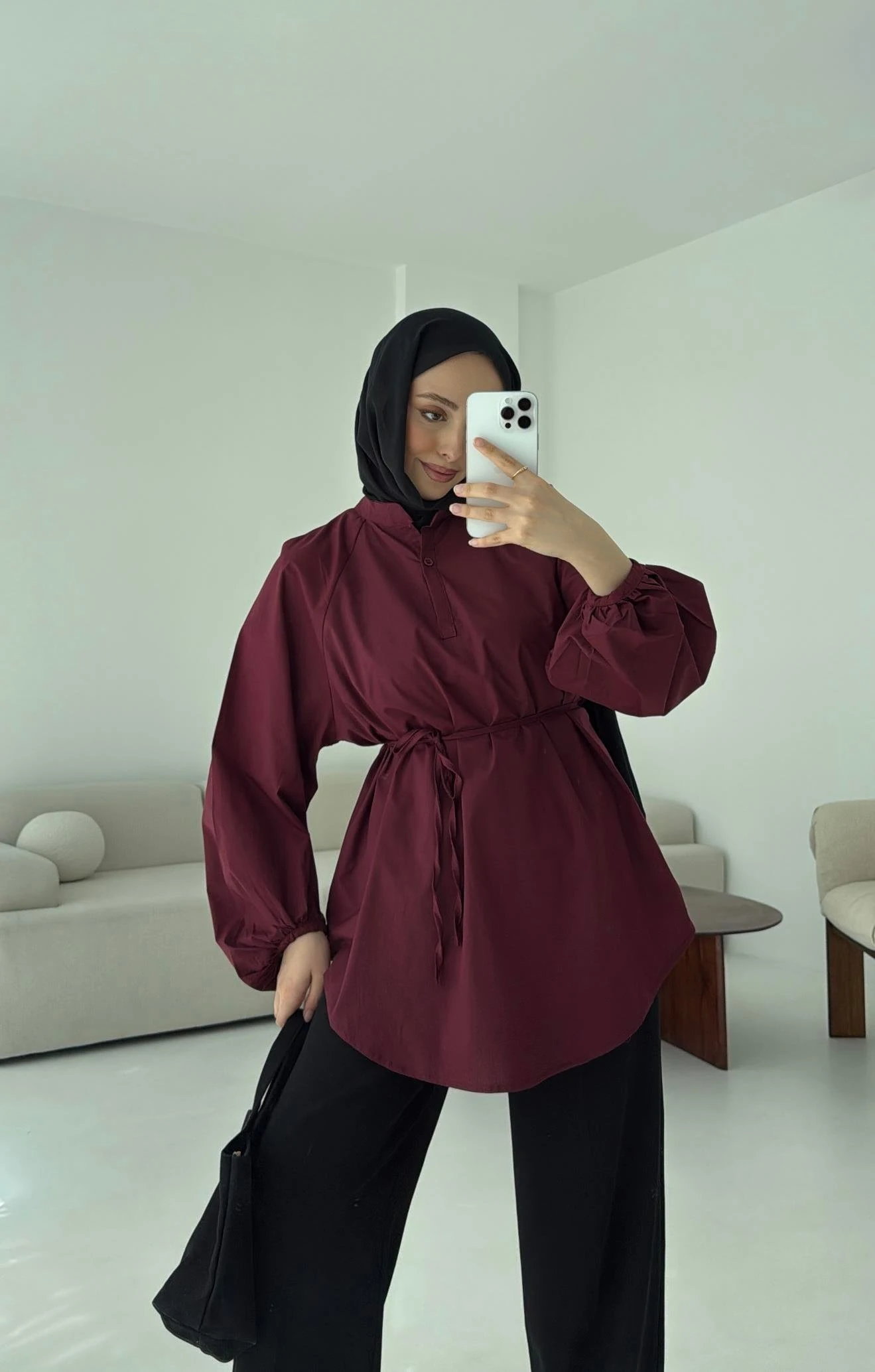 Bağlamalı Balon Gömlek Bordo