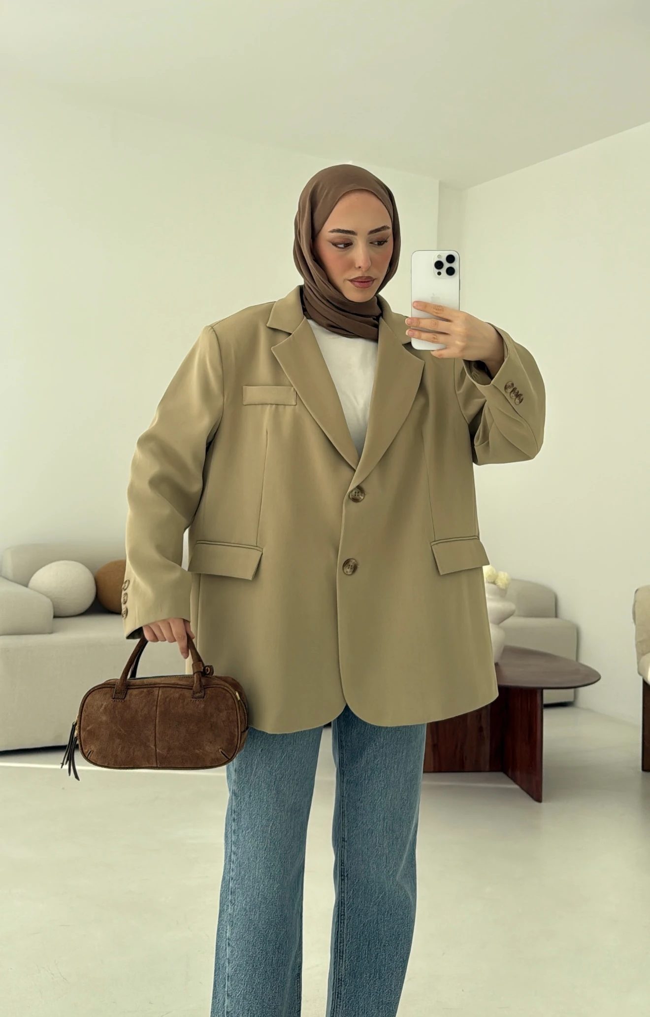 Çift Dügmeli Oversize Blazer Ceket Olive