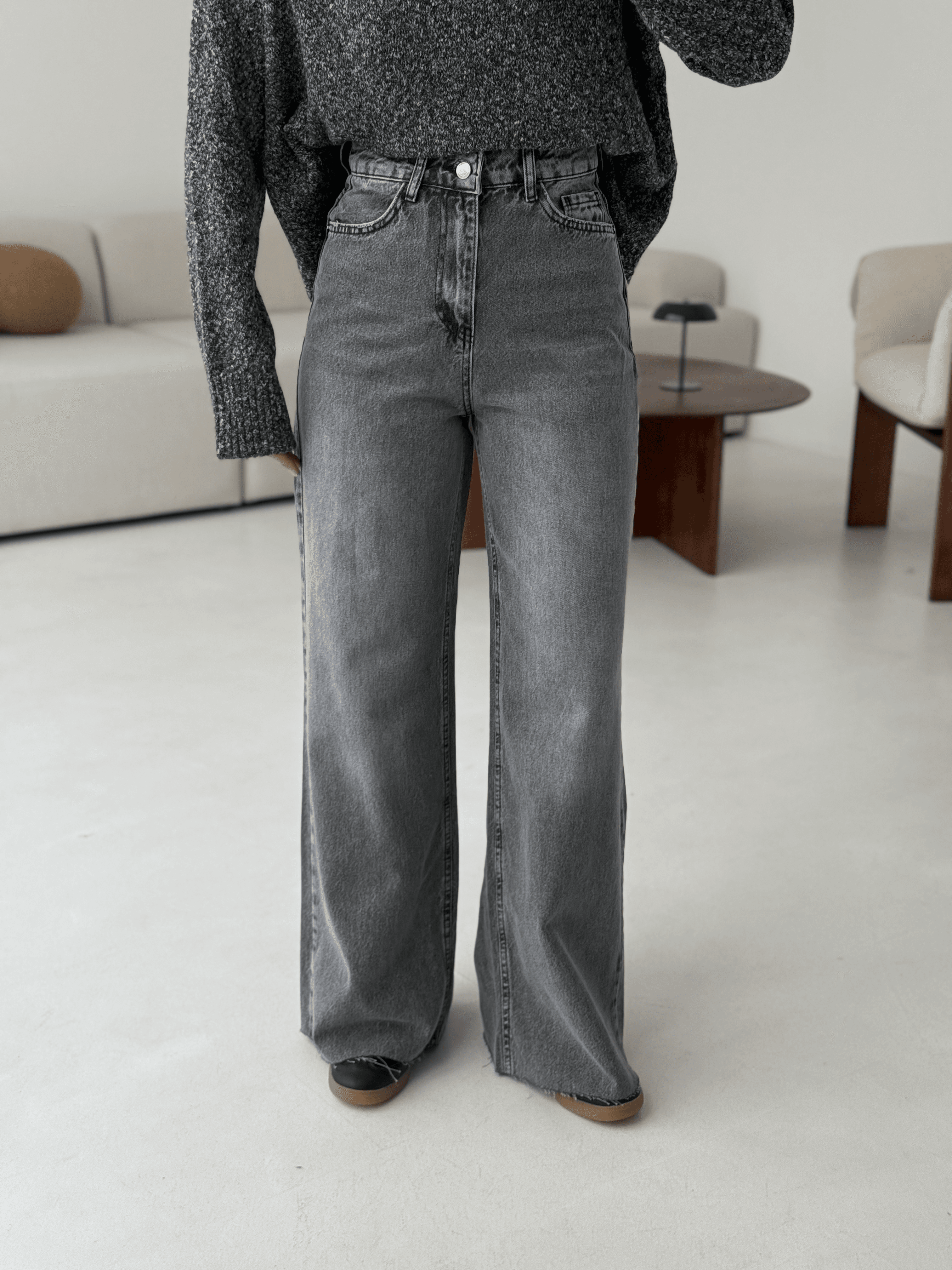 Wide Leg Gri Pantolon
