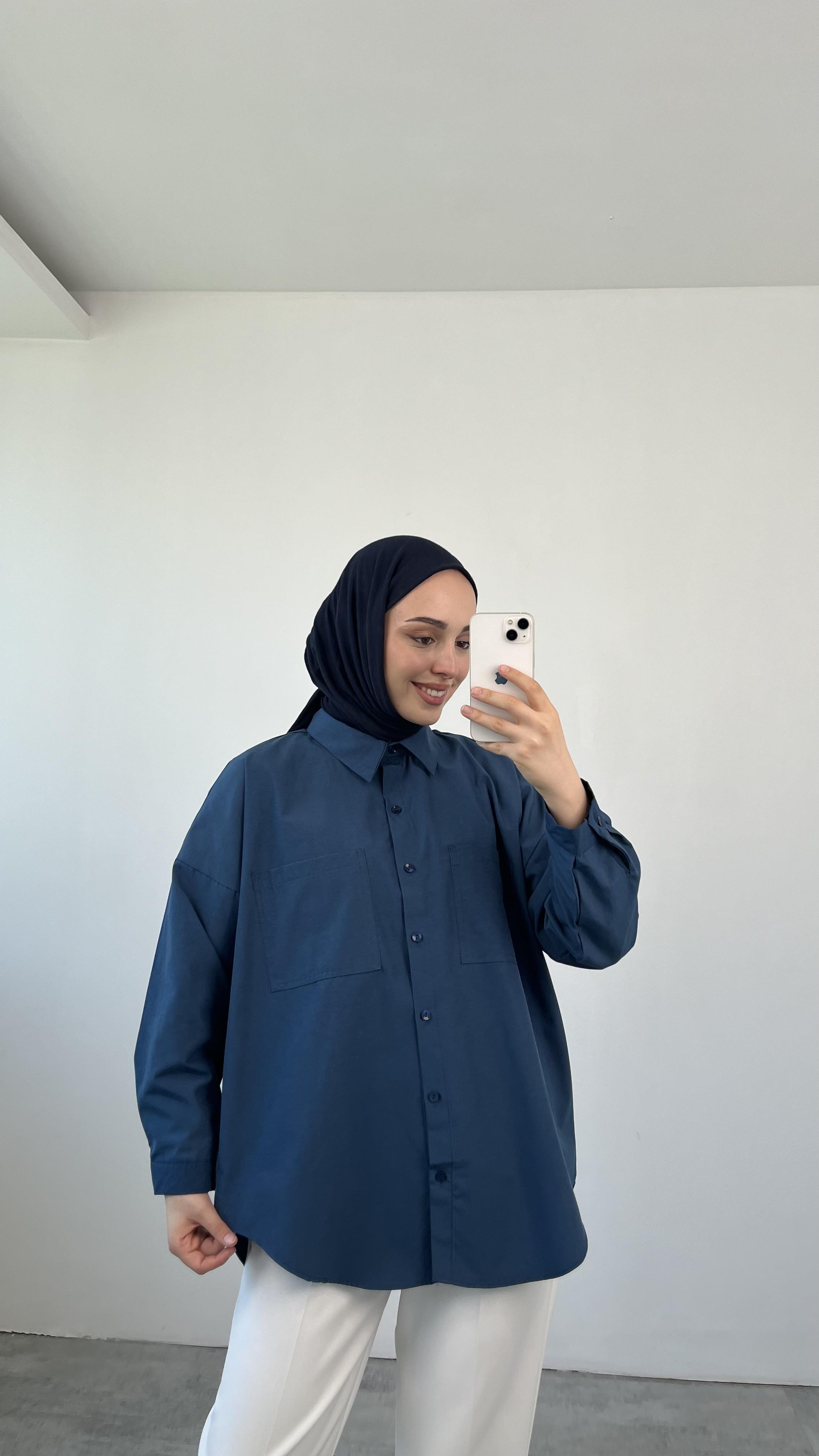 Poplin Çift Cep Gömlek Lacivert