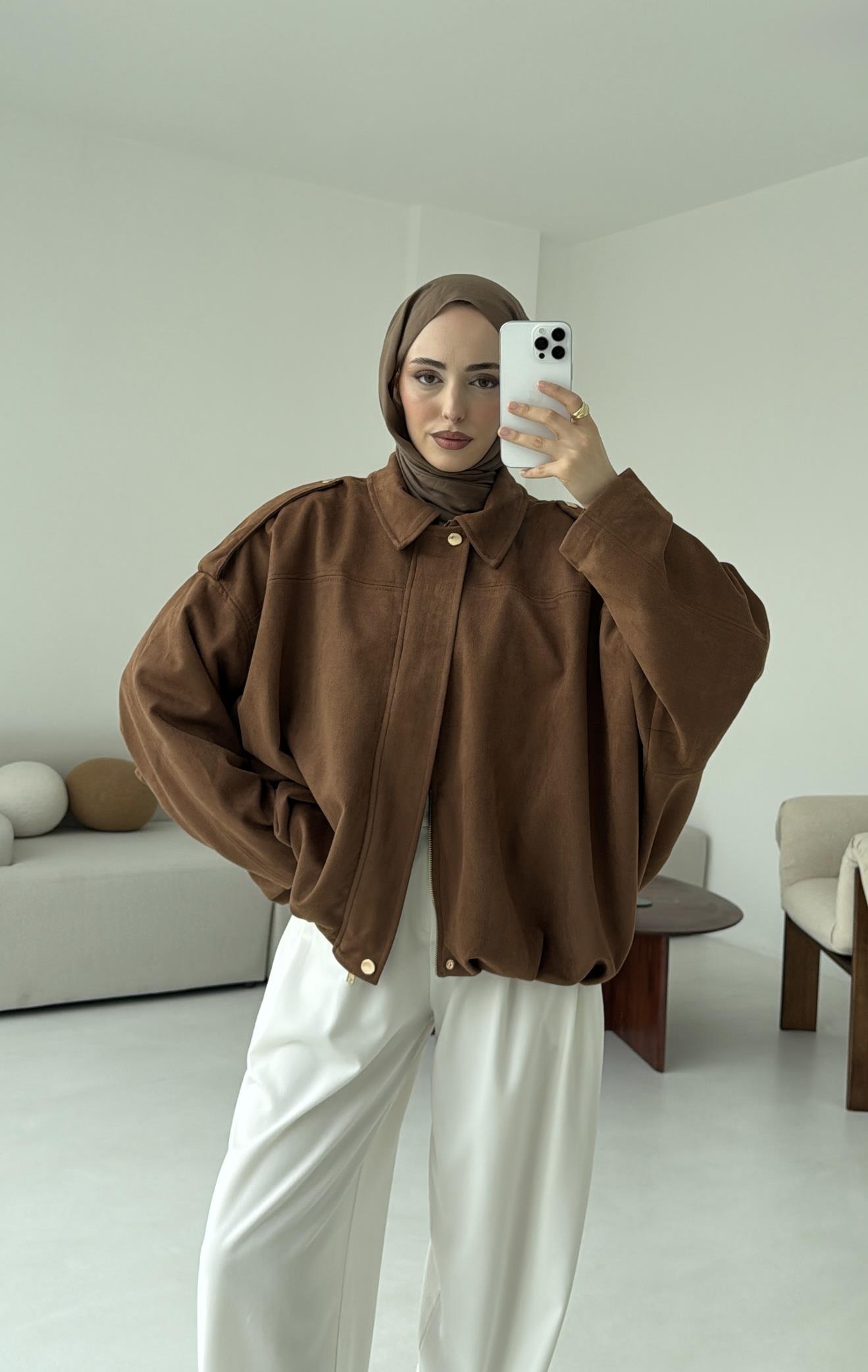 Süet Bomber Ceket Taba