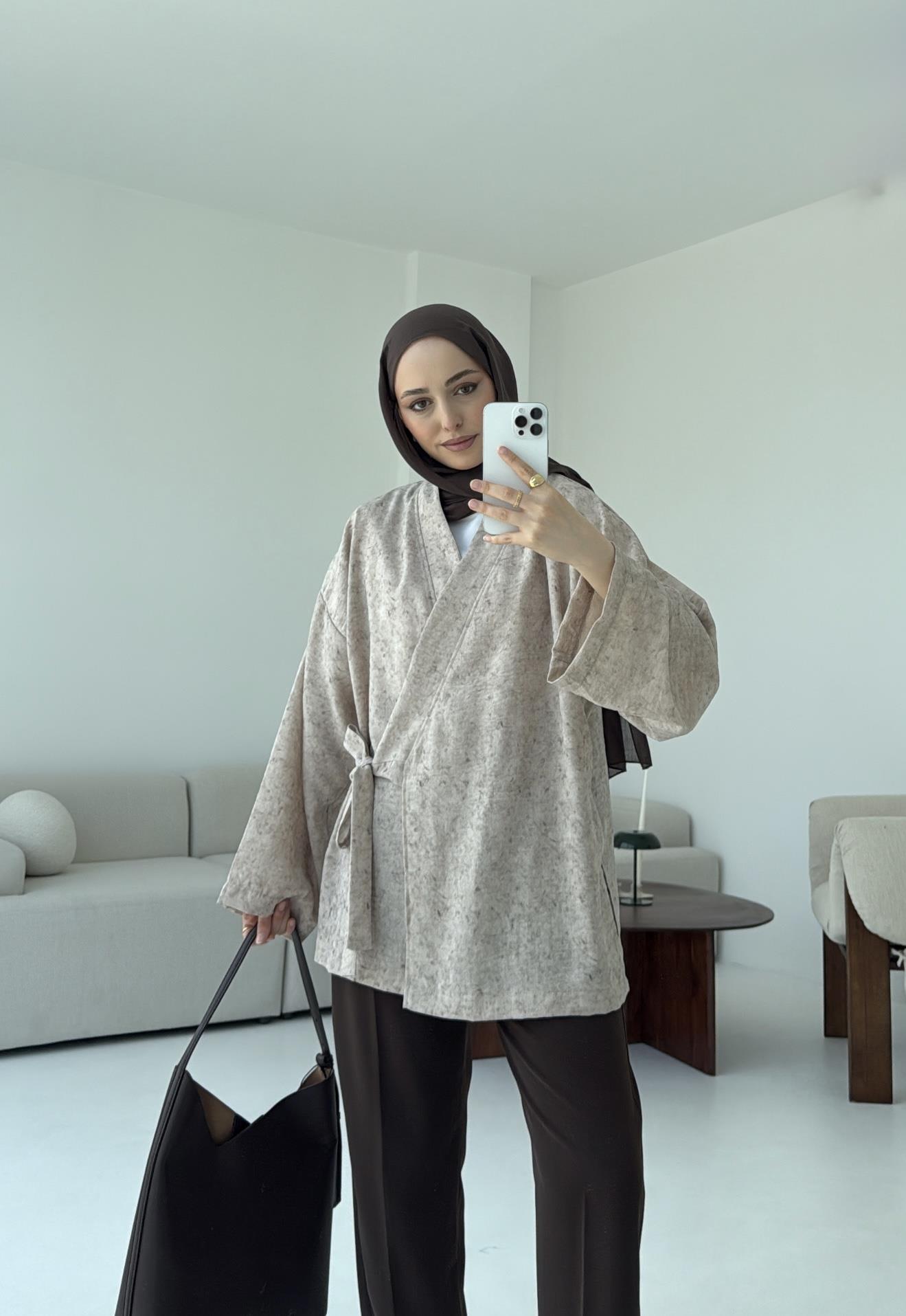 Keten Batik Bambu Kimono Taş