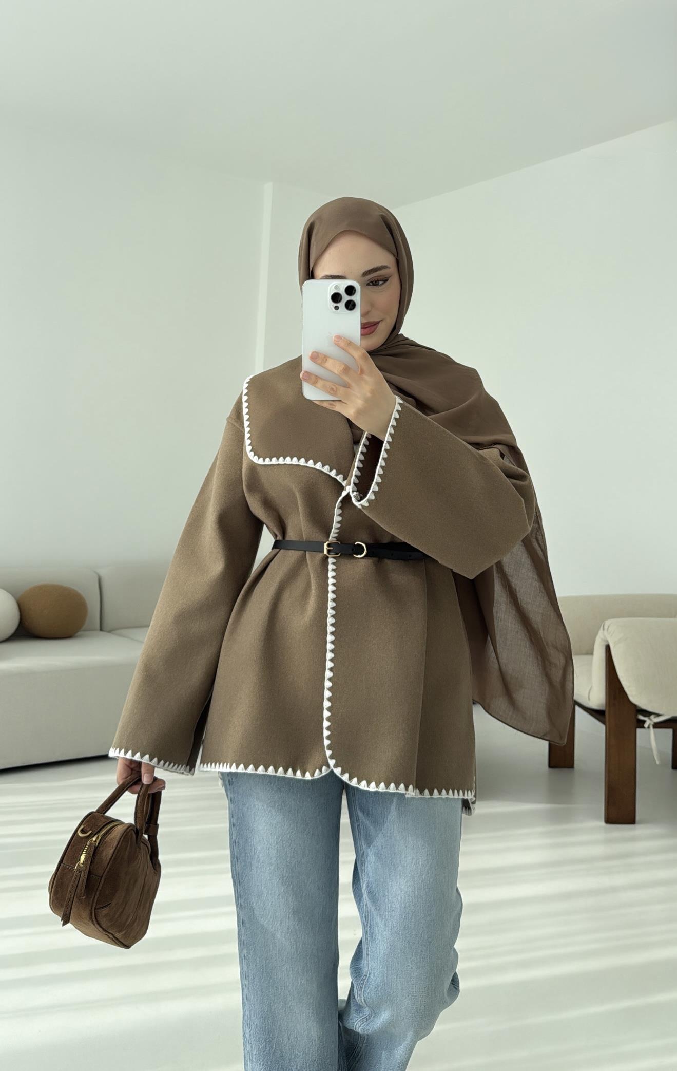 Dikişli Kaşe Ceket Camel