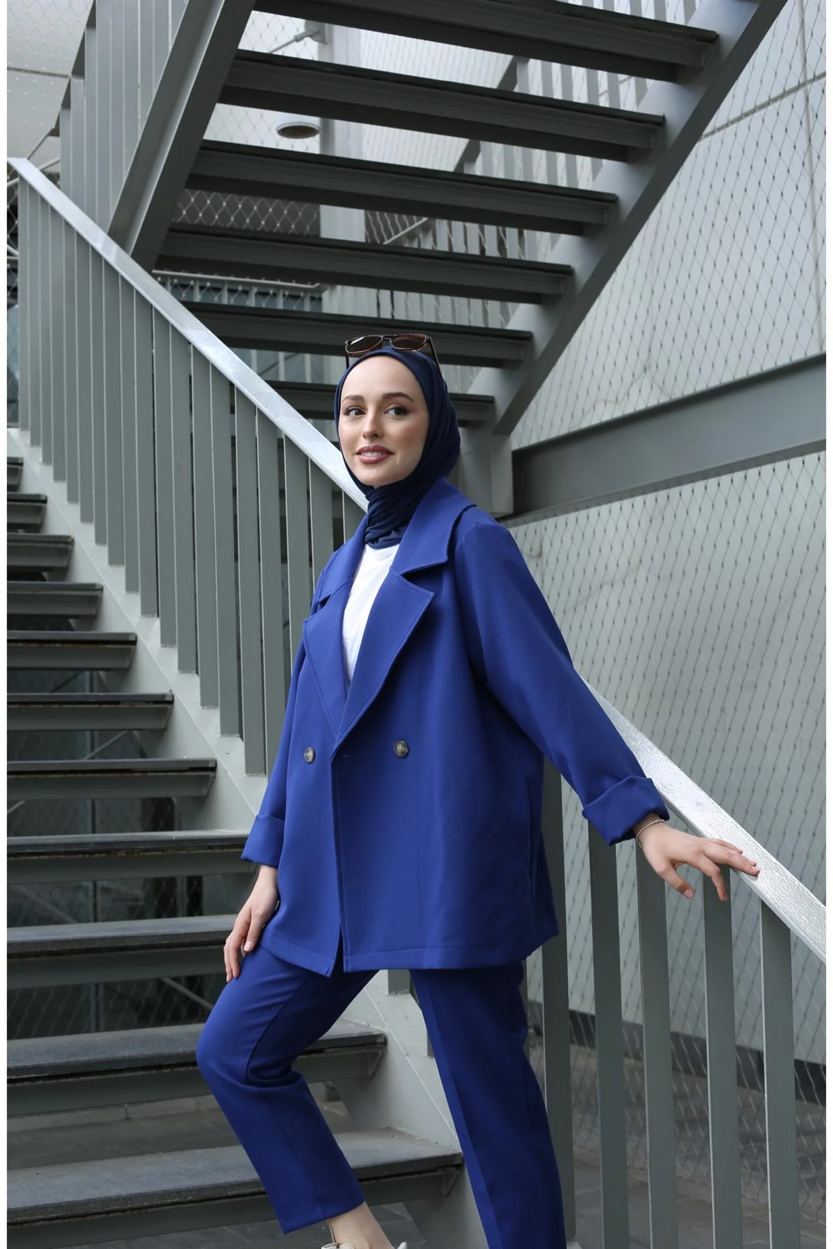 Oversize Yazlık Ceketli Takım Lacivert