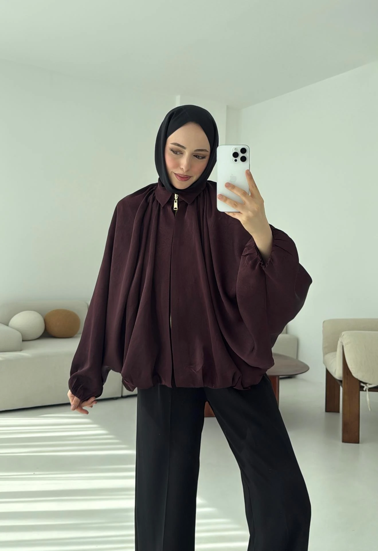 Bomber Saten Ceket Bordo