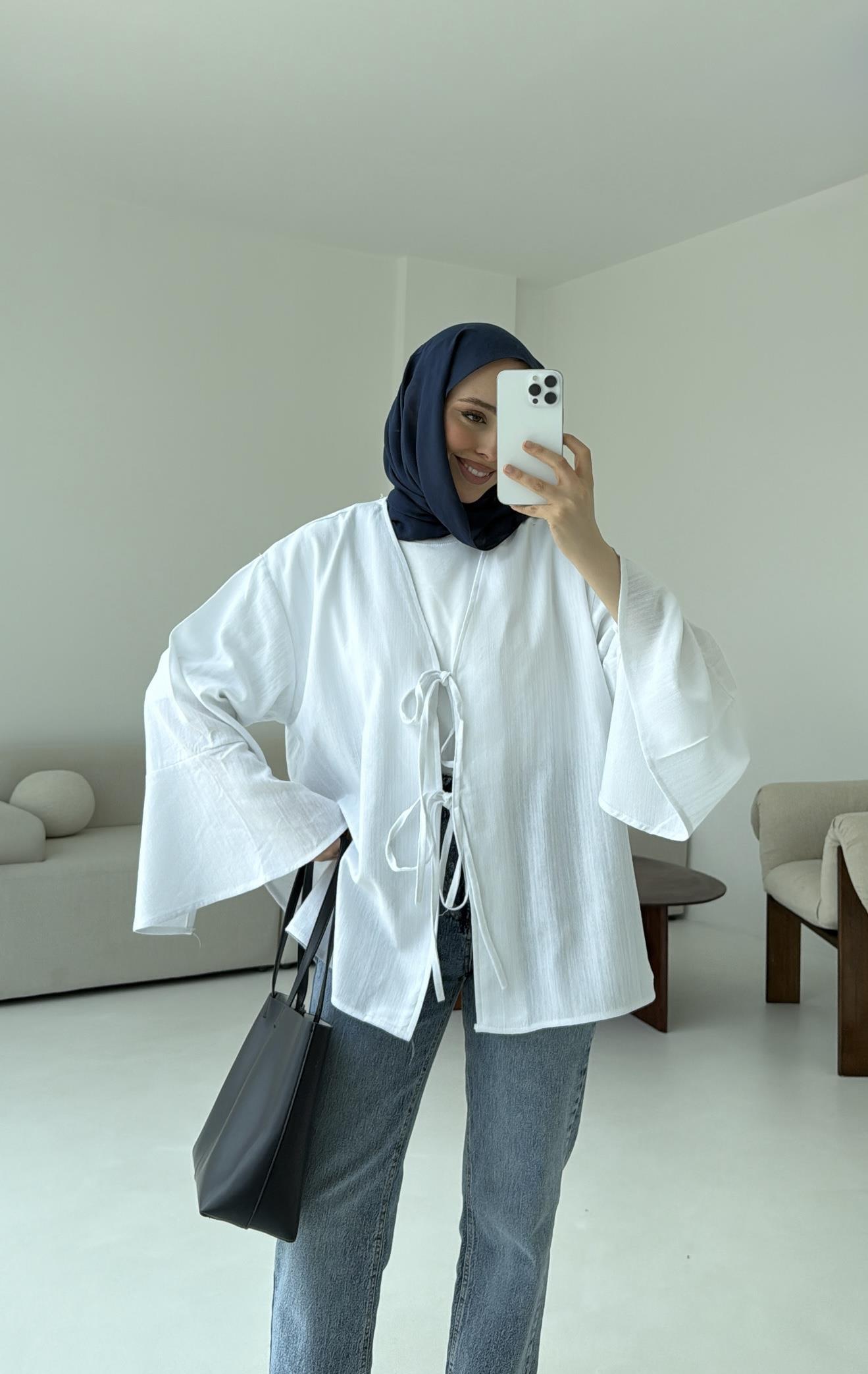 Kol Detay Kimono Beyaz