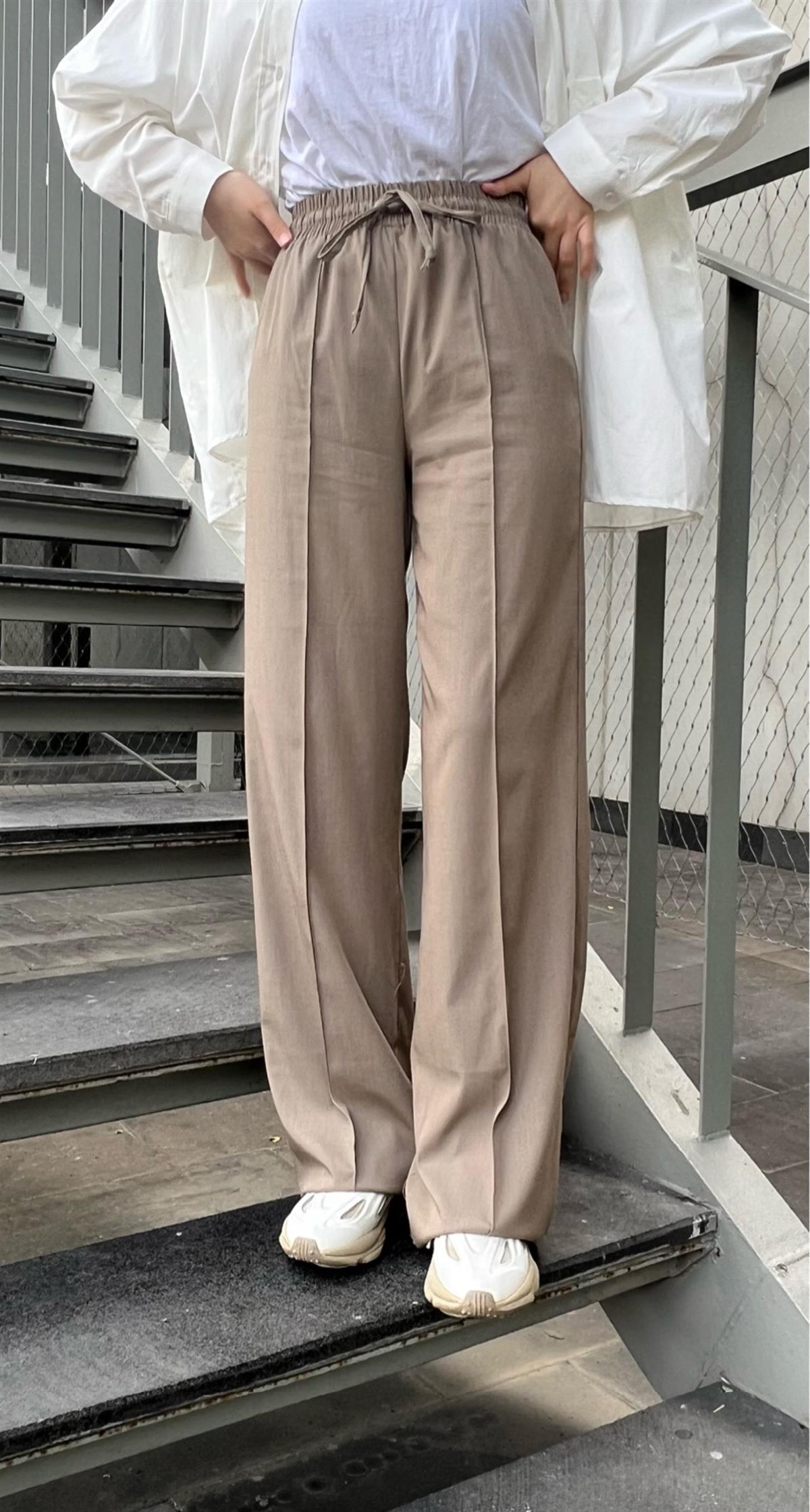 Beli Lastikli Palazzo Pantolon Haki