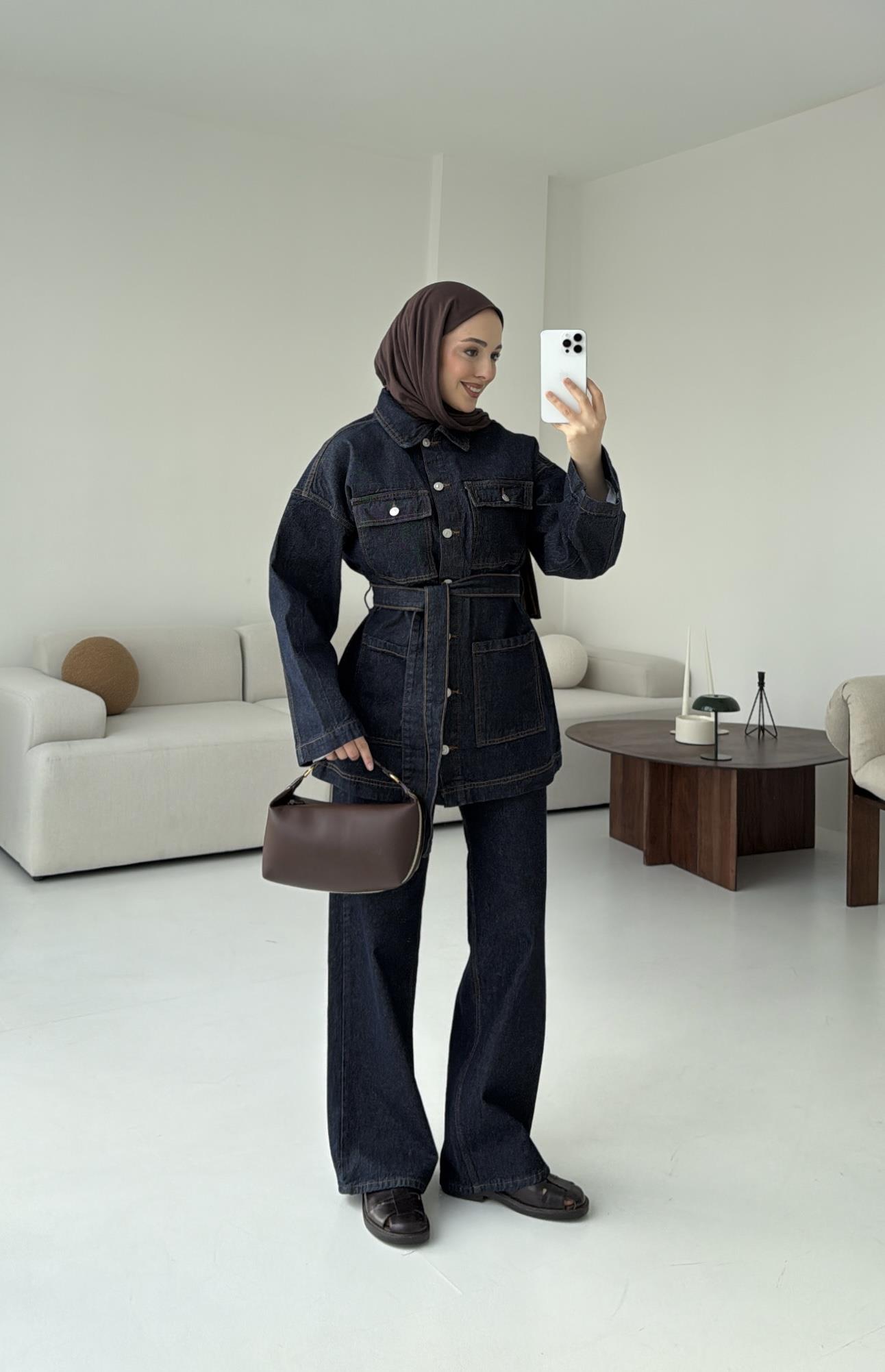 Seyyar Kemerli Denim Takım