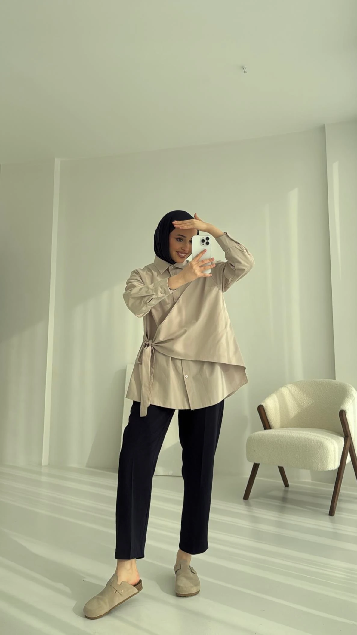 Çapraz Kuşak Gömlek Bej