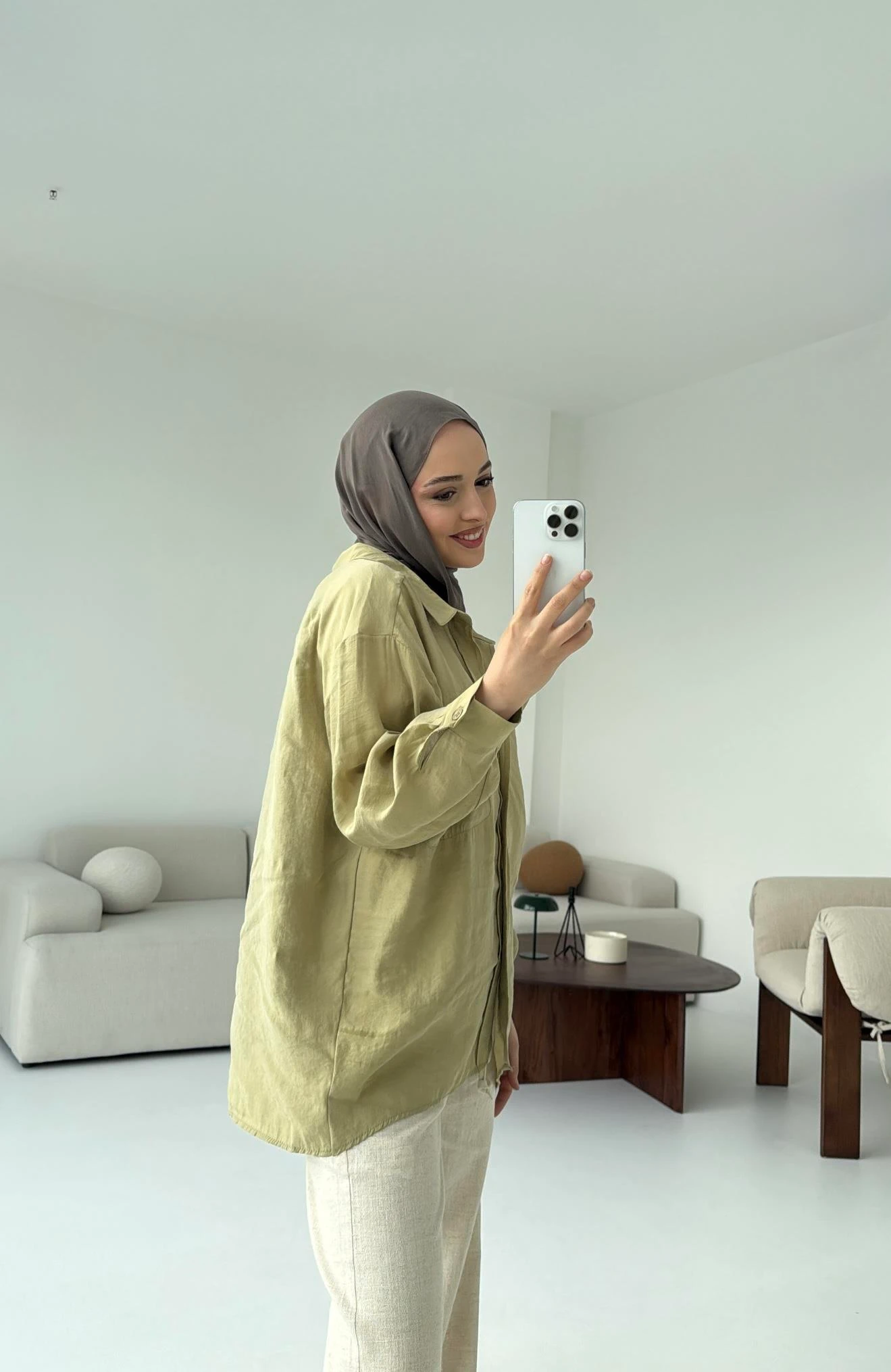 Düşük Omuz Oversize Gömlek Haki