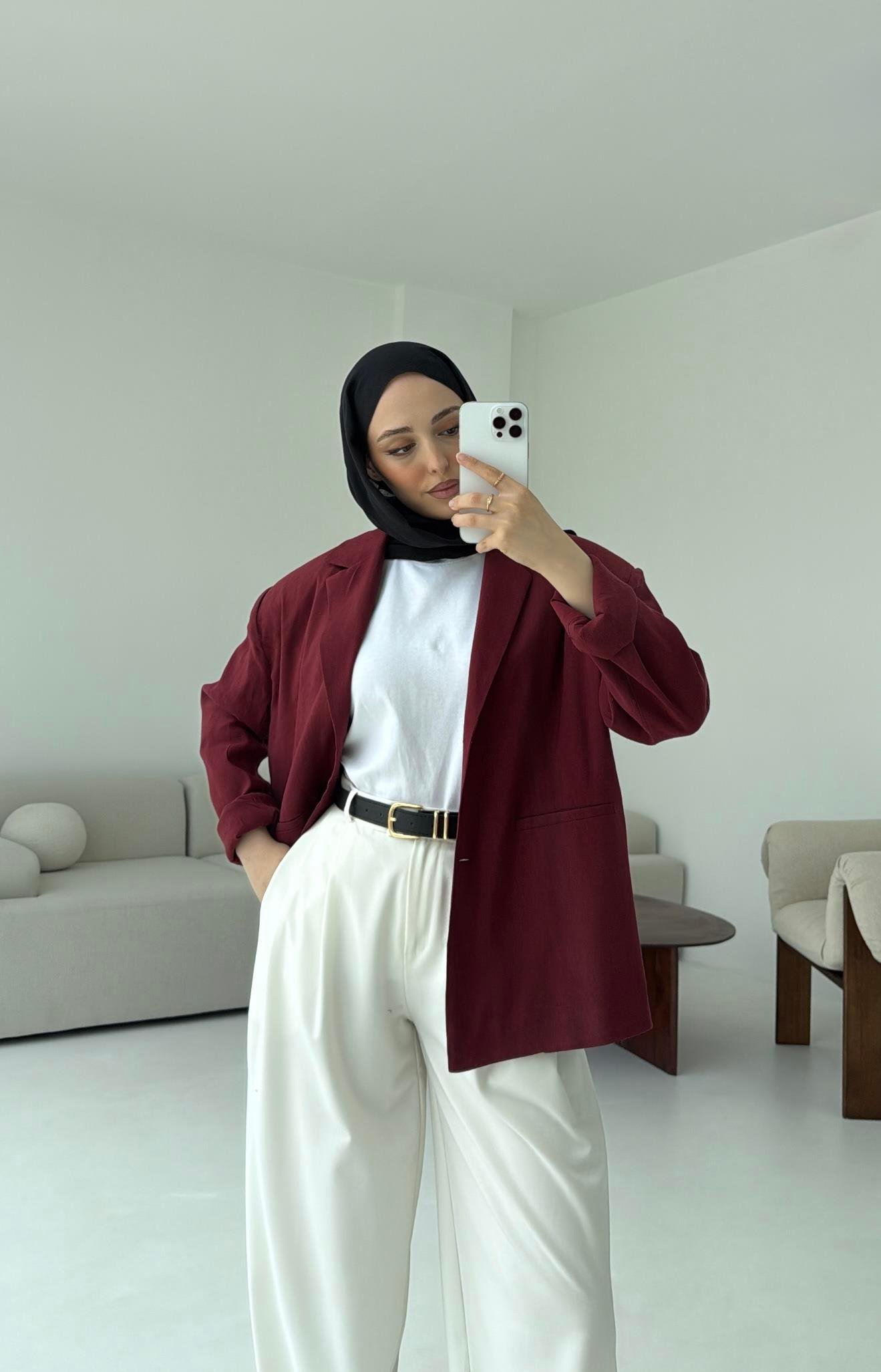 Astarsız Yazlık Keten Ceket Bordo
