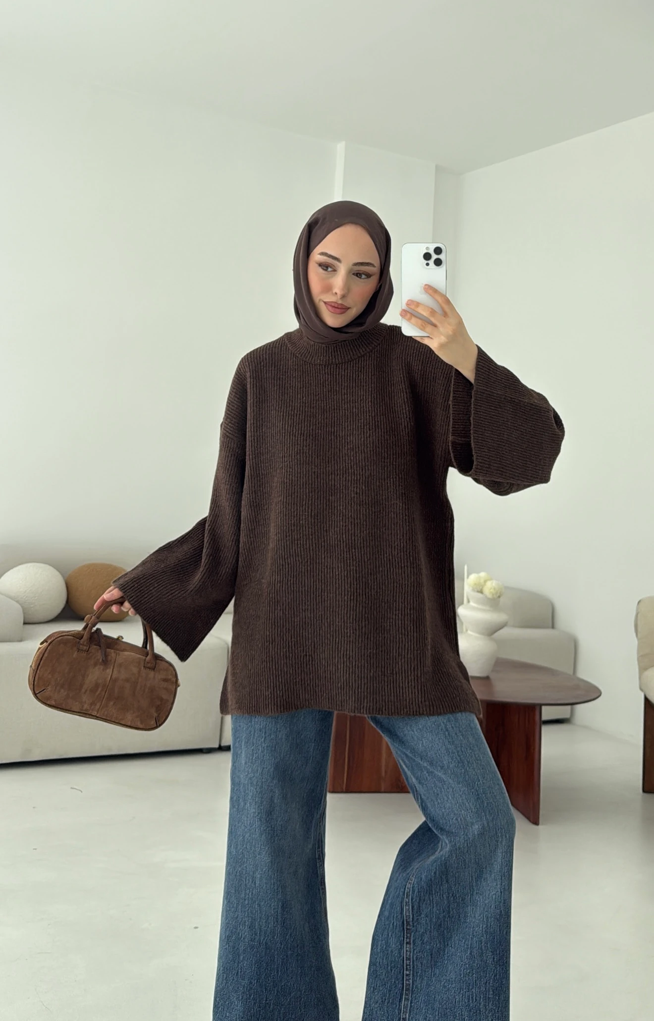  Premium Kalın Fitilli Kazak Kahve