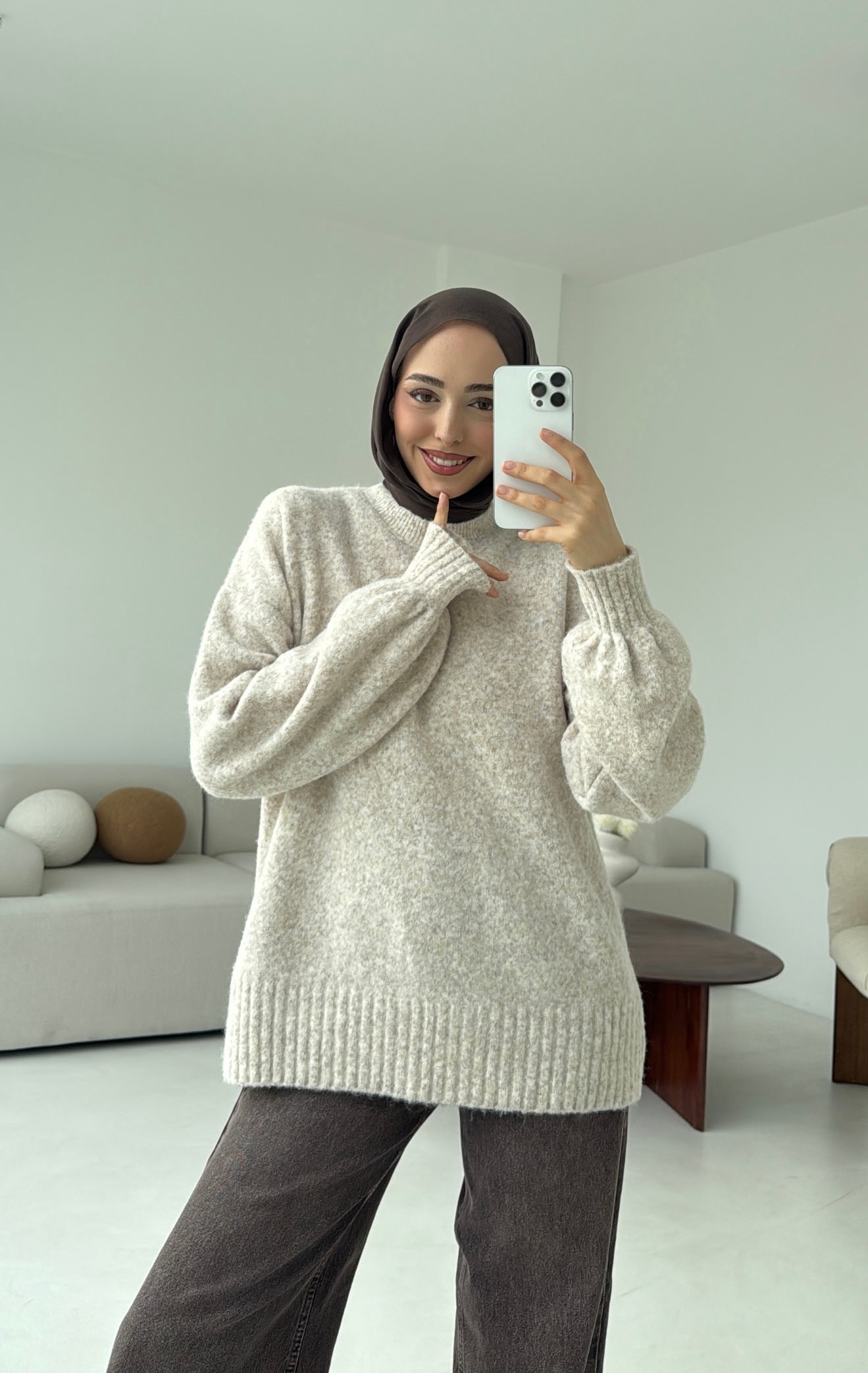 Balon Kol Yumuşak Kazak Bej