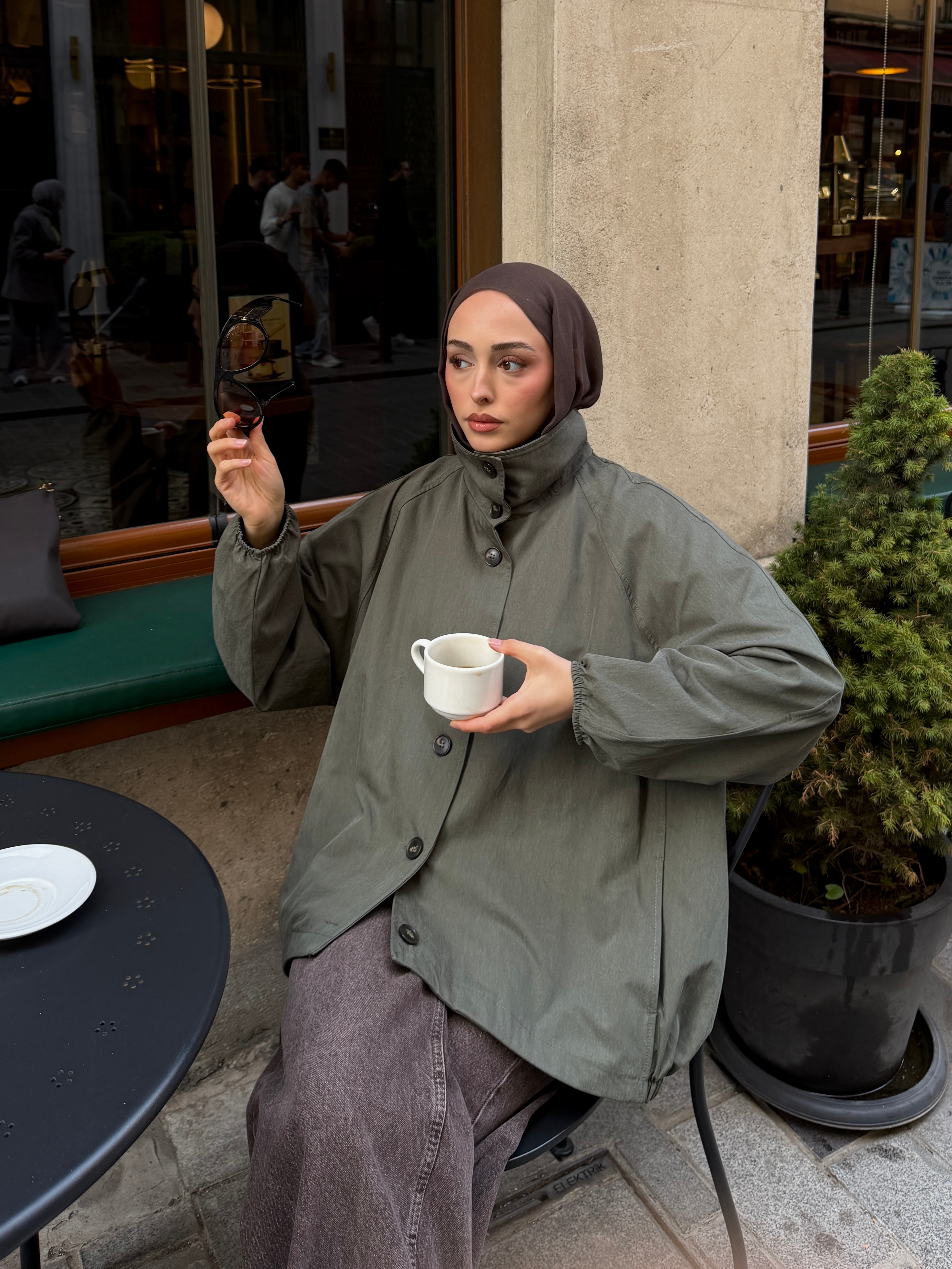 Dik Yaka Bomber Trençkot Haki