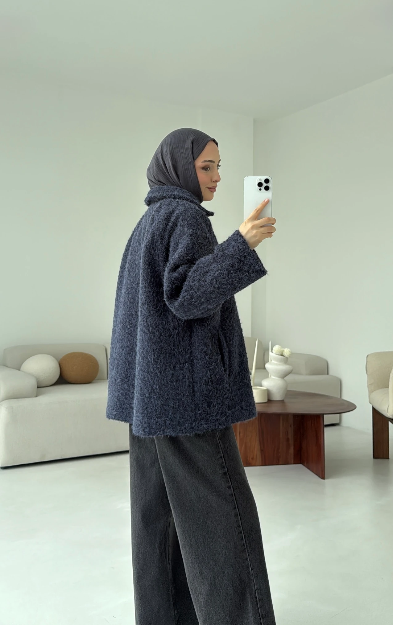 Kırçıllı Fermuarlı Kaban Lacivert