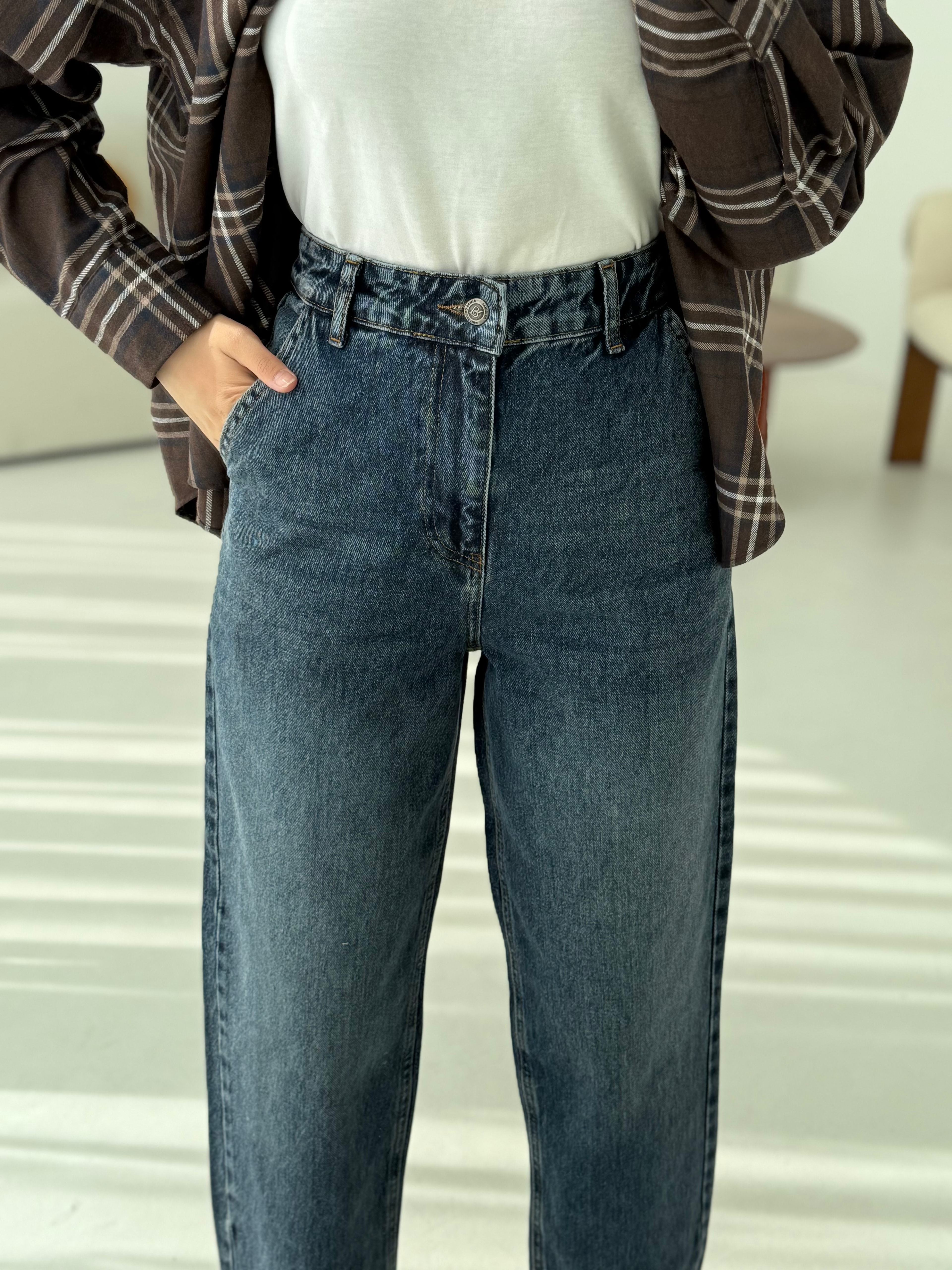 Eskitme Yıkama Mom Jean 