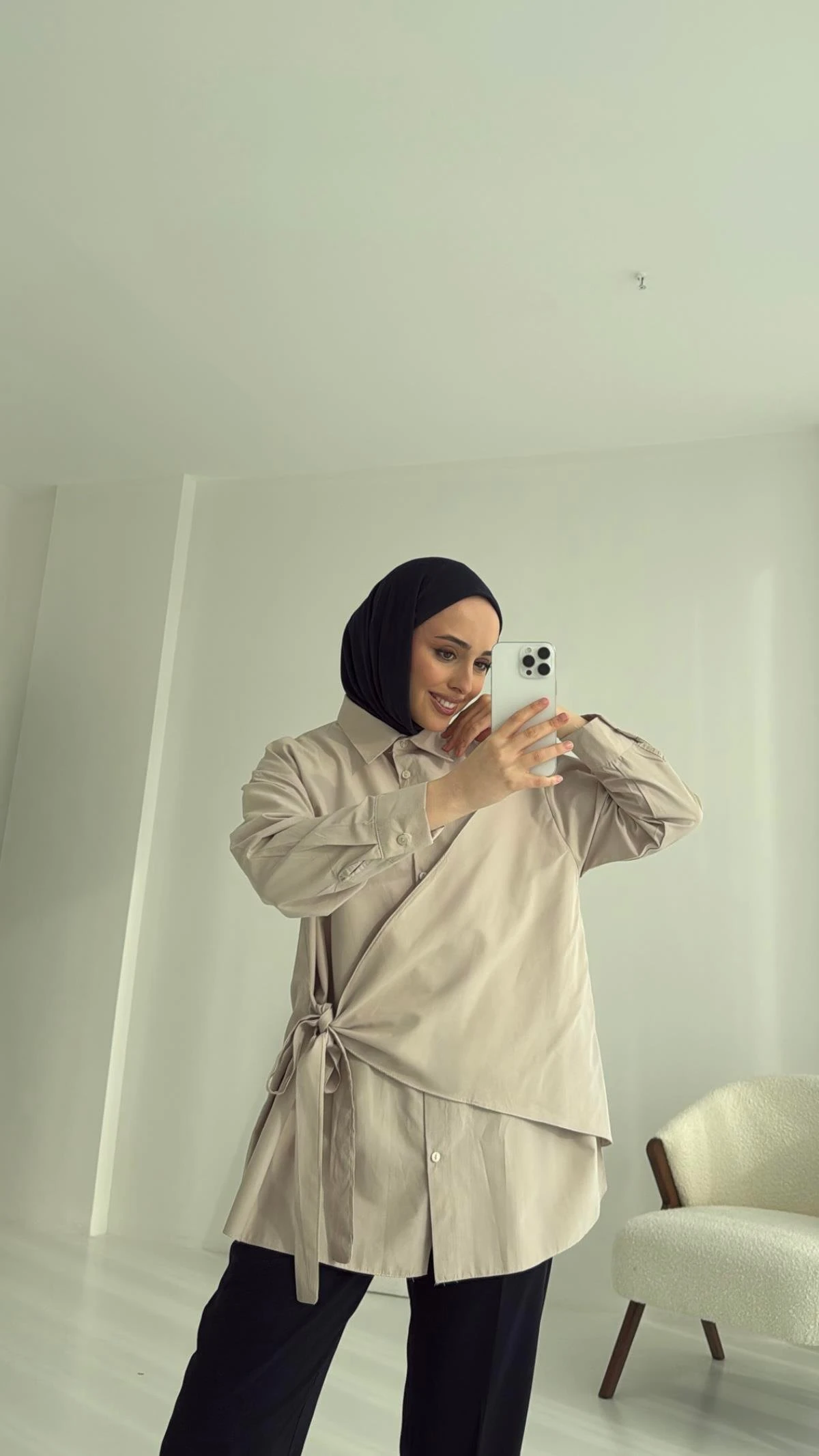 Çapraz Kuşak Gömlek Bej