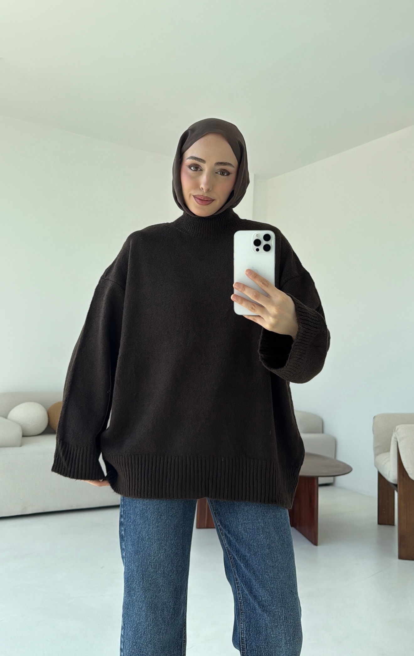 Yarım Yaka Triko Kazak Koyu Kahve