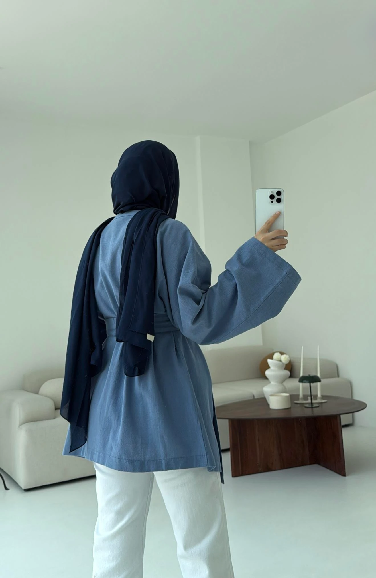Linen Düğmeli Kimono Mavi