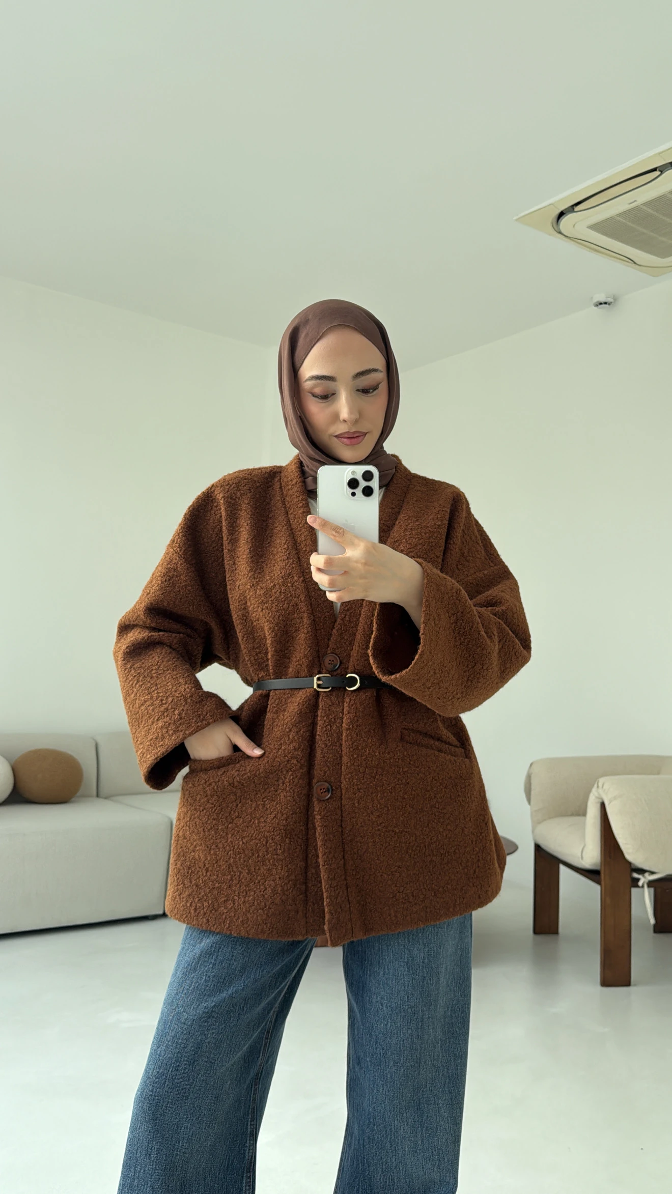 Kemerli Buklet Ceket Kiremit